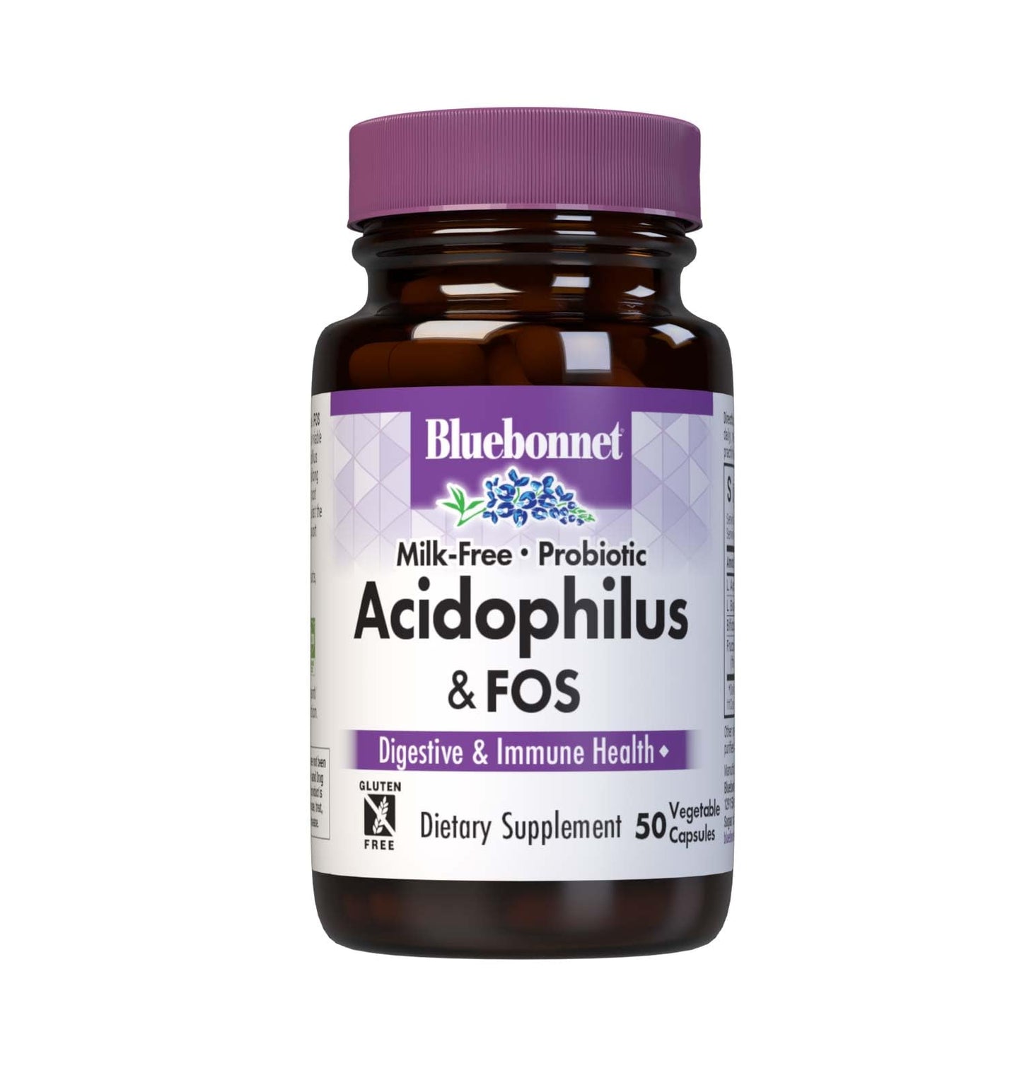 Bluebonnet Nutrition Milk-Free Probiotic Acidophilus & FOS, Digestive Health*, Immune Health*, Gluten-Free, Soy-Free, Dairy-Free, 50 Vegetable Capsules, 50 Servings