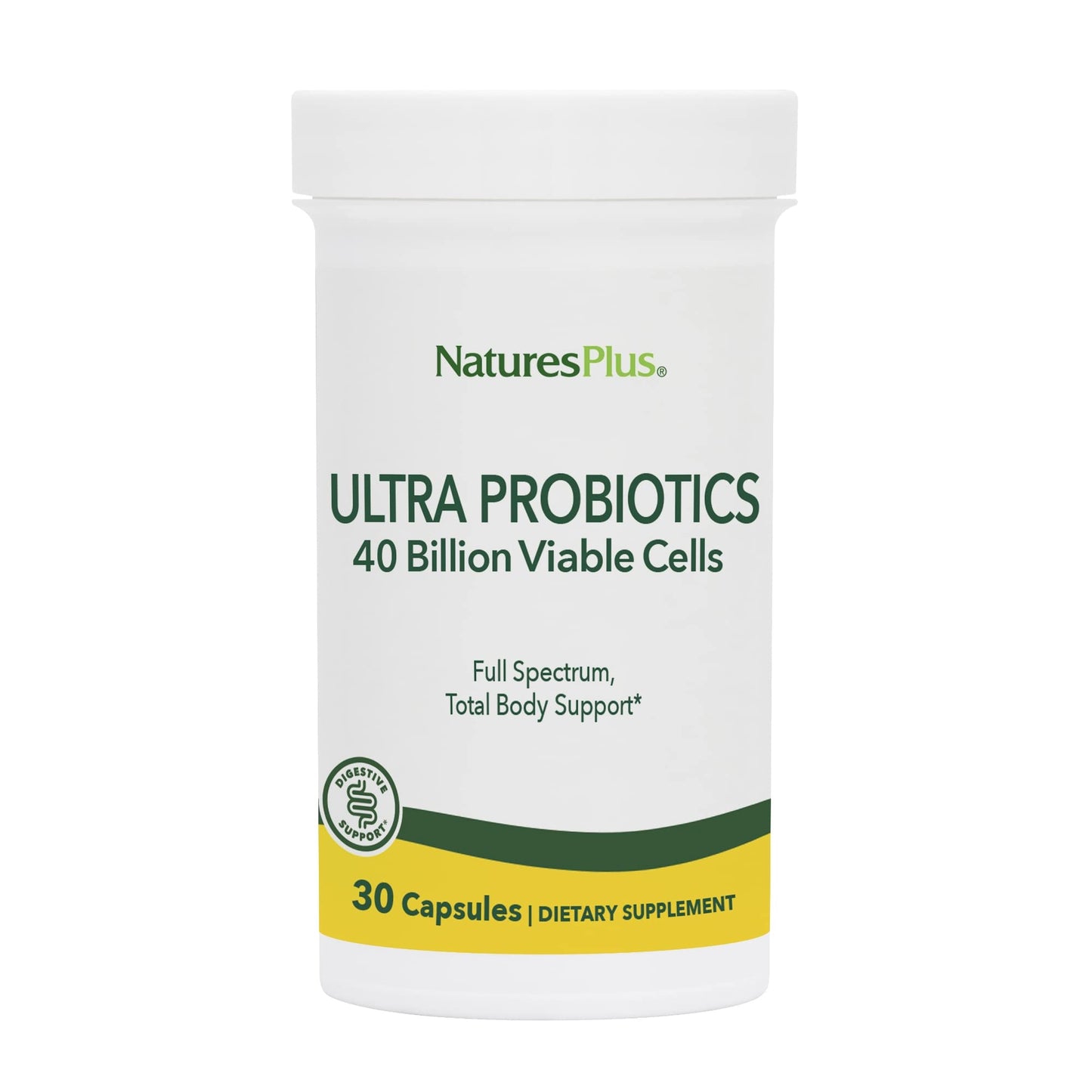 Natures Plus Ultra Probiotics - Maximum Strength Digestive Supplement - Total Body & Gut Health - Intestinal & Colonic Probiotics & Prebiotic Acai - 30 Vegetarian Capsules (30 Servings)