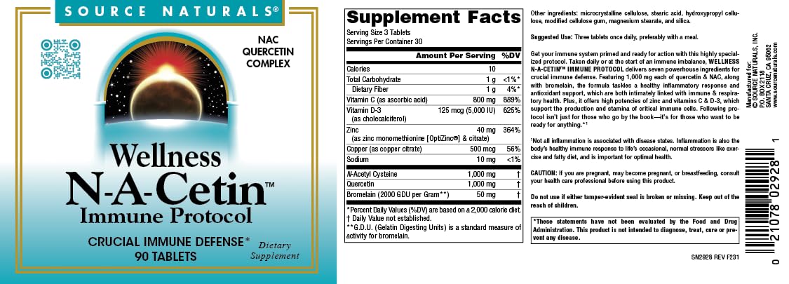 Pre-Order | Arrives in 5–10 Days – Source Naturals Wellness N-A-Cetin Immune Protocol, Crucial Immune Defense* - 90 Tablets