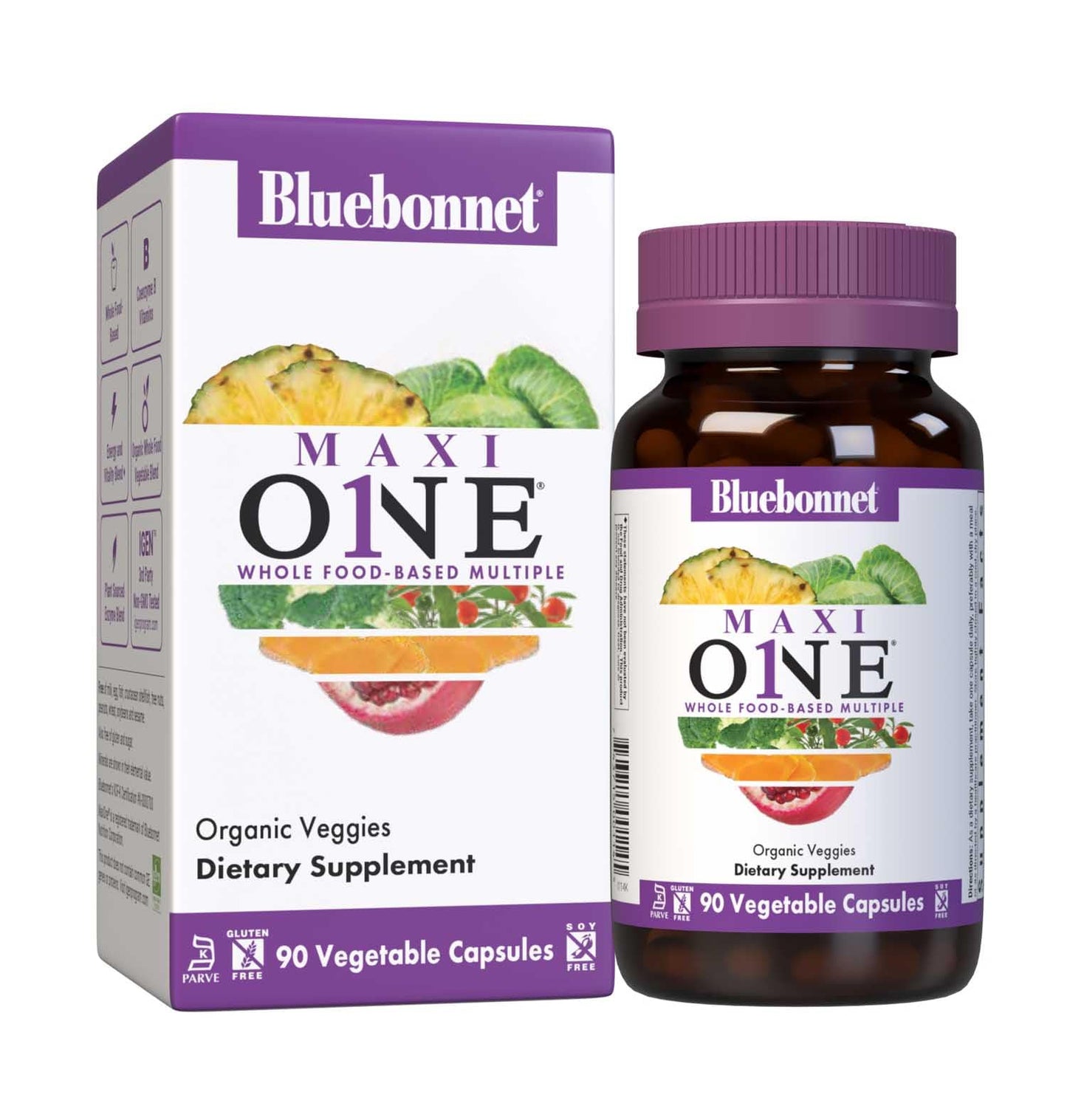 Bluebonnet Nutrition Maxi One (with Iron), Whole Food Multiple, Enzymes, Energy, Vitality, Gluten-Free, Kosher, Dairy-Free, Vegetarian Friendly, Soy-Free, Non-GMO, 90 Vegetable Capsule, 3 Month Supply, Beige