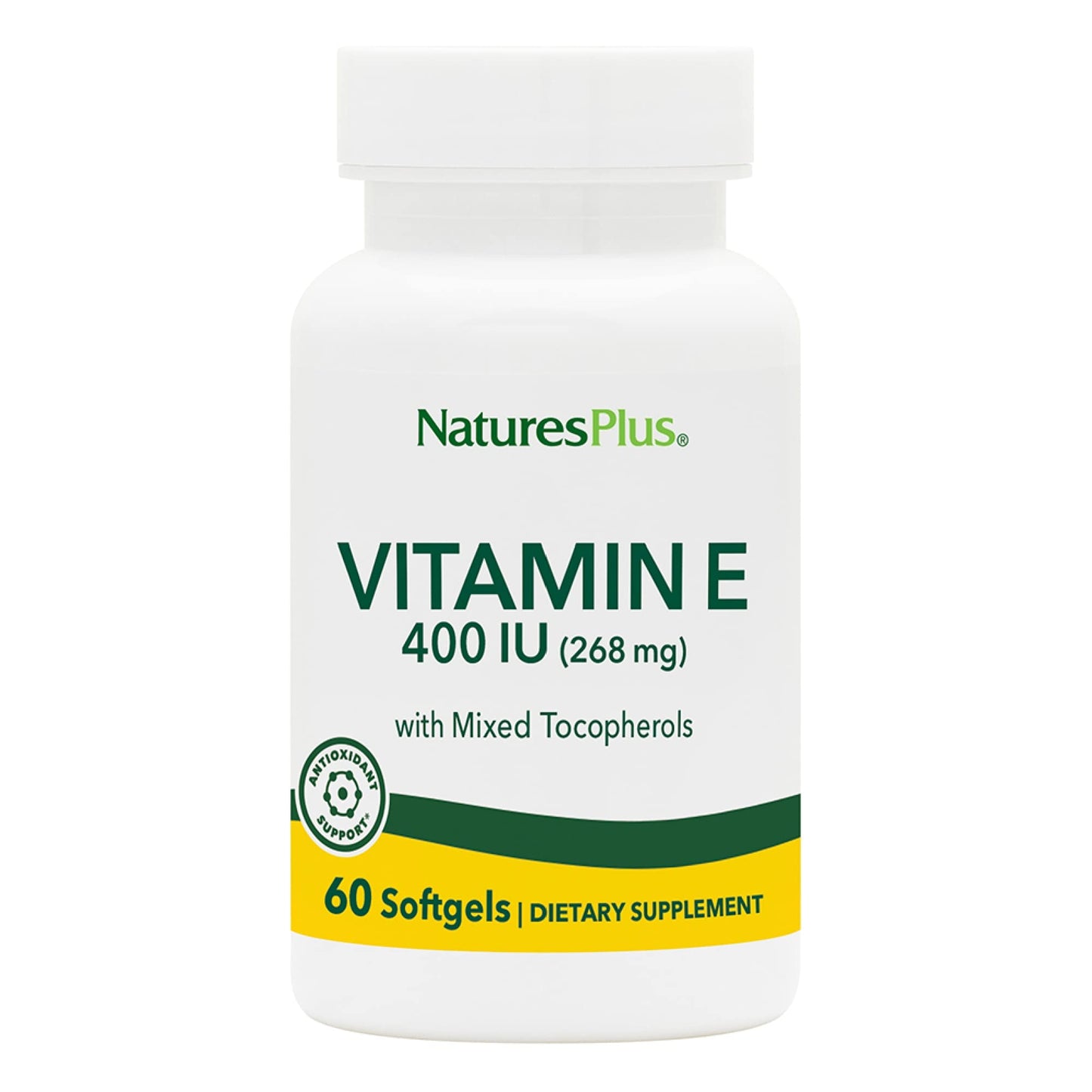 NaturesPlus Vitamin E - 400 iu Mixed D-Tocopherol, 60 Softgels - Easy to Swallow Vitamin E Supplement, Derived from Natural Soybean Oil - Free-Radical Defense - Gluten-Free - 60 Servings