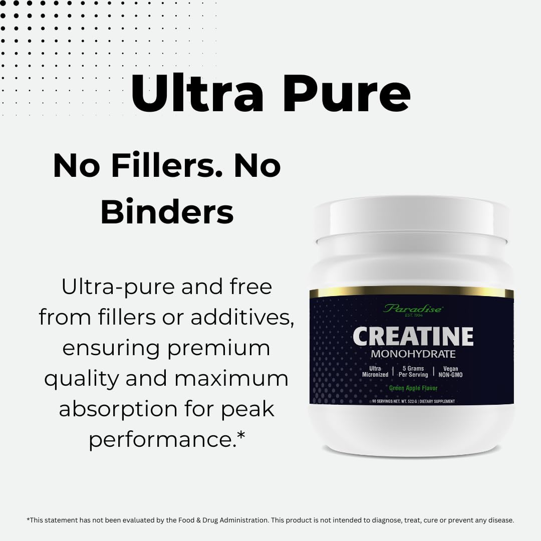 Paradise Creatine Monohydrate Powder - Micronized for Enhanced Absorption - Supports Muscle Building & Athletic Performance - 500g - 100 Servings