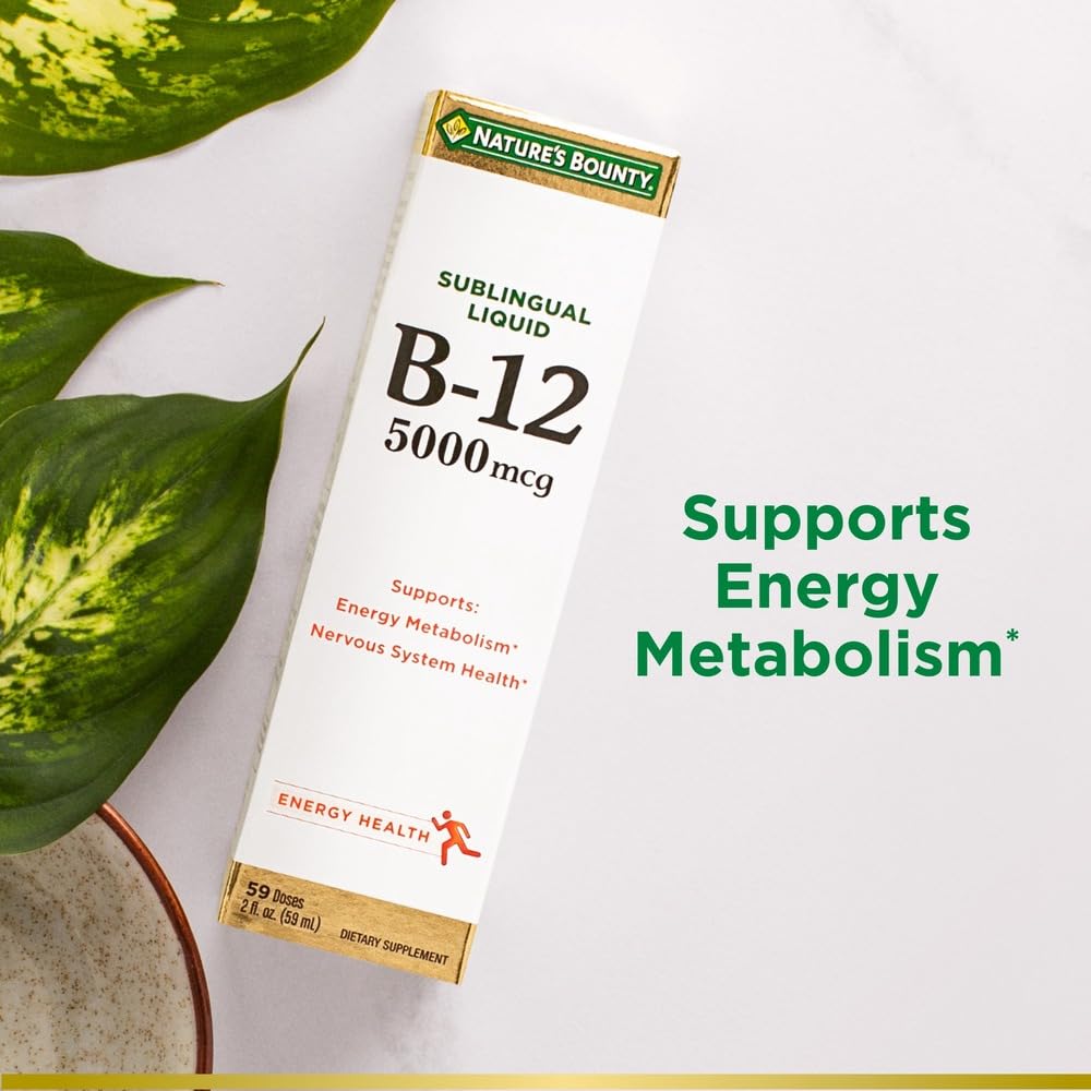 Nature's Bounty Vitamin B Complex Liquid, B12 Vitamin 5000 mcg, Nervous System Health & Cellular Energy Support, B Complex Vitamins for Women & Men, Vegetarian, 59 Servings, 2 Fl Oz
