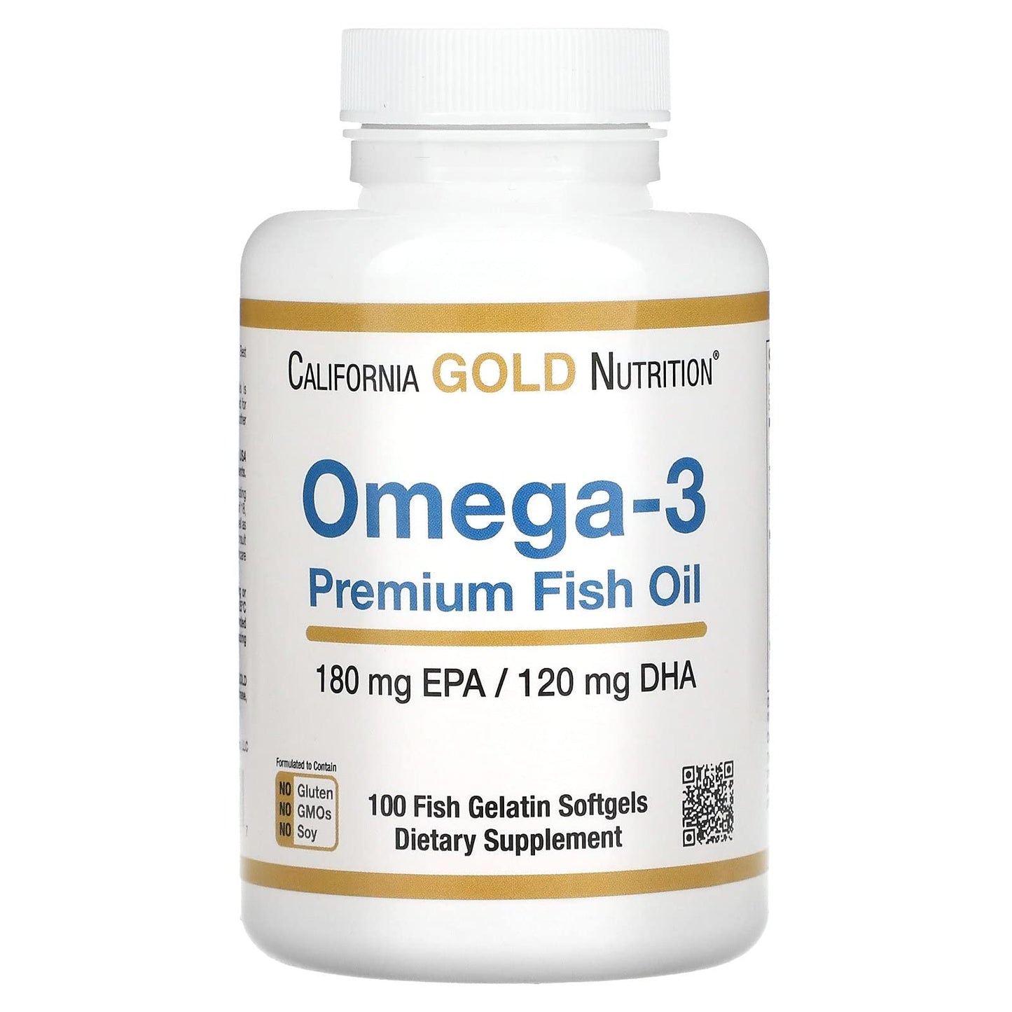 California Gold Nutrition Omega-3 Premium Fish Oil, Concentrated Formula with EPA & DHA, Support for Optimal Lipid Profile & Immune System, Gluten Free, Non-GMO, 100 Fish Gelatin Softgels