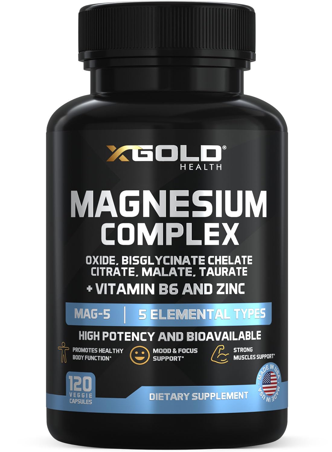 Micronized Magnesium Complex Plus B6 | Zinc Magnesium Oxide, Bisglycinate Chelate,Citrate, Malate | Taurate | Bones, Muscle, Energy,Immune System High Absorption - Made in The USA