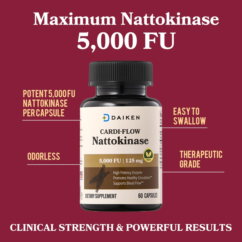 Pre-Order | Arrives in 5–10 Days – DAIKEN Nattokinase 5,000 FU, High Potency Nattokinase Supplement, Non-GMO & Vegan, Lab Tested, 60 Capsules