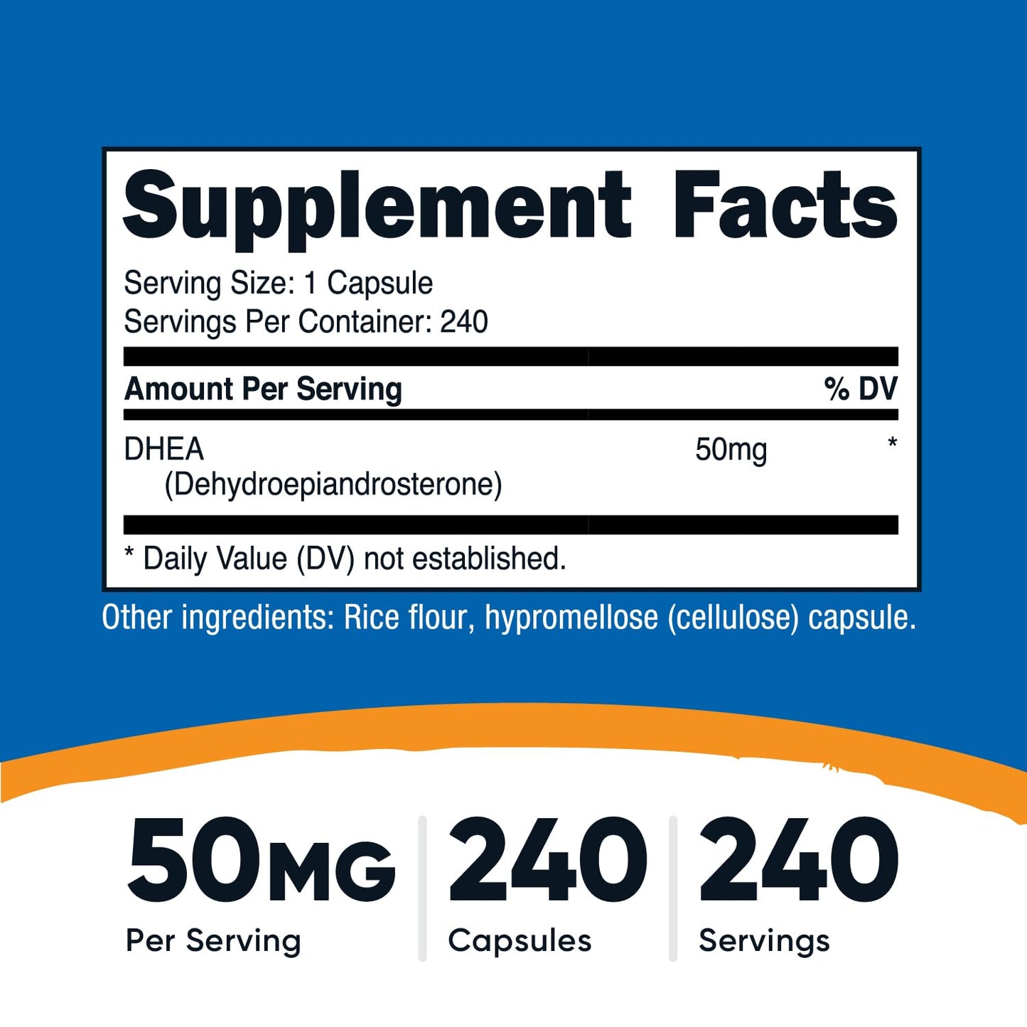 Nutricost DHEA 50mg, 240 Capsules - Gluten Free, Soy Free, Non-GMO, Supplement
