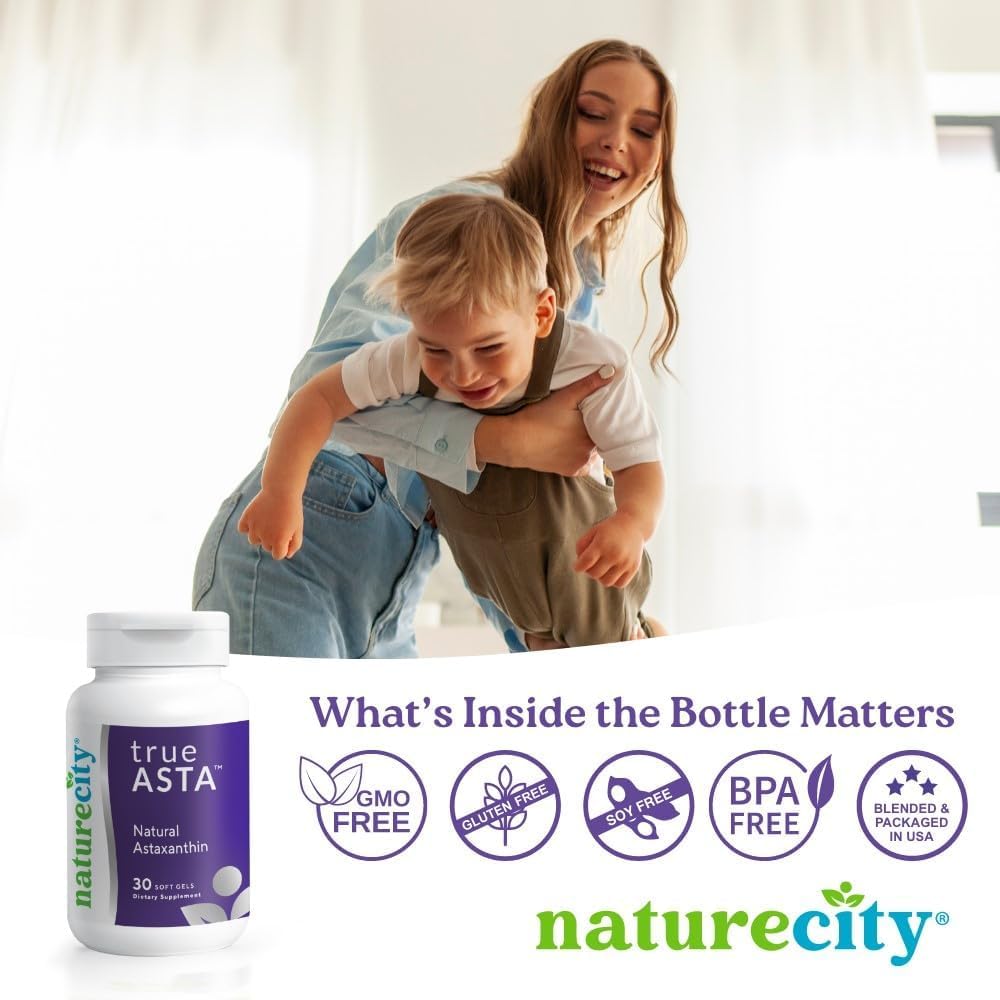 NatureCity TrueAsta 6mg Astaxanthin Supplement with AstaReal | Supports Eye, Skin, Joints, Muscles, Brain & Blood Flow | Algae Based Antioxidant Supplement | Non-GMO, Gluten Free | 30 Soft Gels