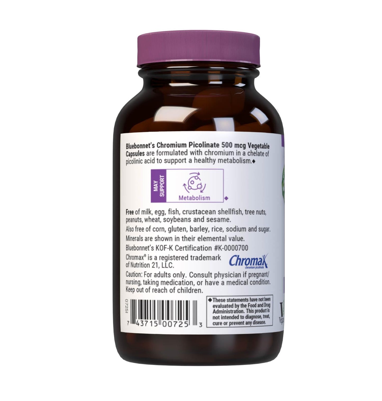 BlueBonnet Nutrition Chromium Picolinate, Soy, Gluten & Dairy Free, Non-GMO, Kosher Certified, Vegan, 500 mcg, 100 Count
