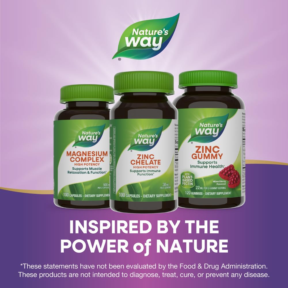 Nature's Way Zinc Chelate, Supports Immune Function*, 30 mg per Serving, 100 Capsules (Packaging May Vary)
