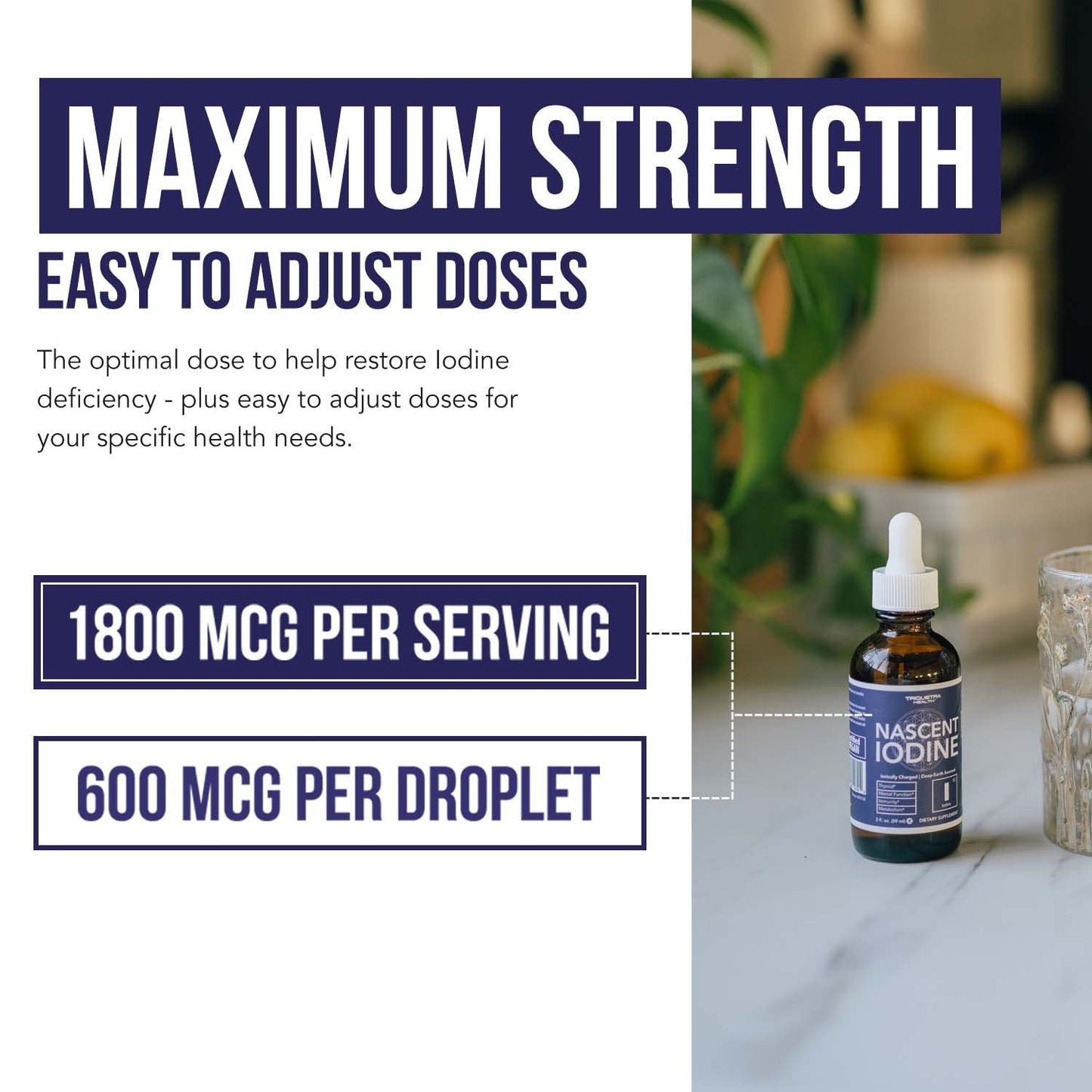 Nascent Iodine Supplement 400 Servings, Glass Bottle, Vegan, 1800 mcg - 600 mcg per Drop - Pure, Clear Color - Supports Thyroid Health, Energy, Immunity & Metabolism (2 oz.)