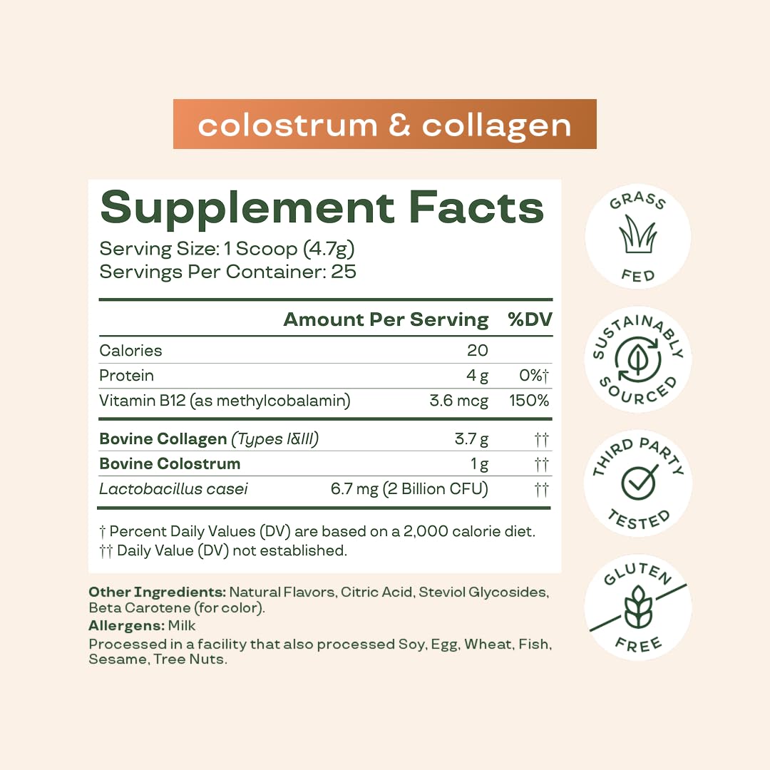 Pre-Order | Arrives in 5–10 Days –
Bloom Nutrition Bovine Colostrum Powder for Gut Health, Immune Support, Hair Growth & Beauty Supplement, Gluten Free, Sugar Free | Orange Cream, 25 Servings