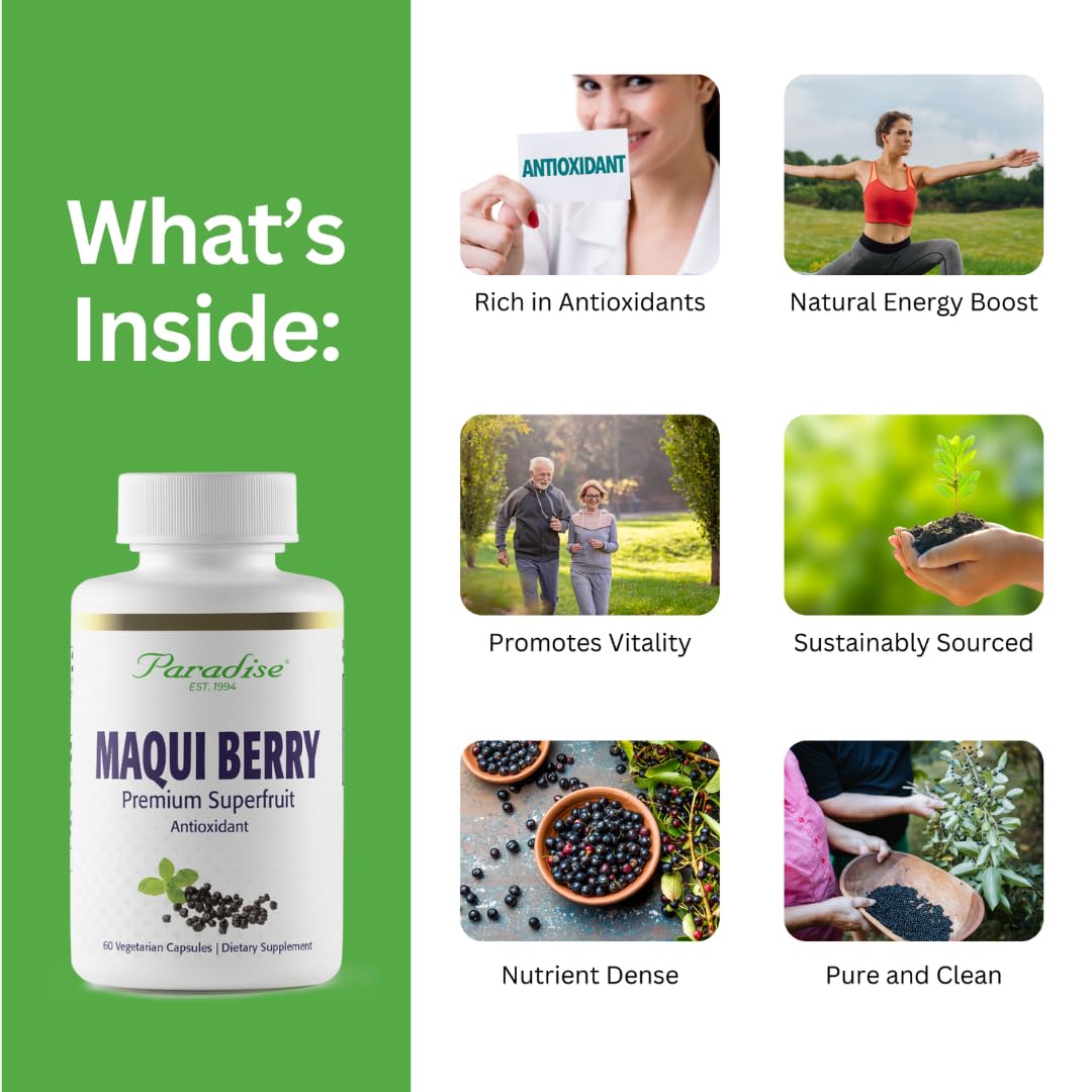 Paradise Herbs, Organic Maqui Berry Extract, 400 mg, Fresh, Freeze-Dried Concentrate for Superior Potency, Non-GMO, Vegan, 60 Capsules