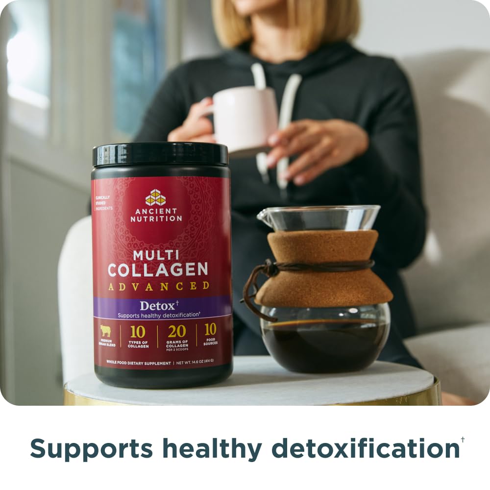 Ancient Nutrition Advanced Multi Collagen Protein Powder Cleanse & Detox, Unflavored, 36 Servings
