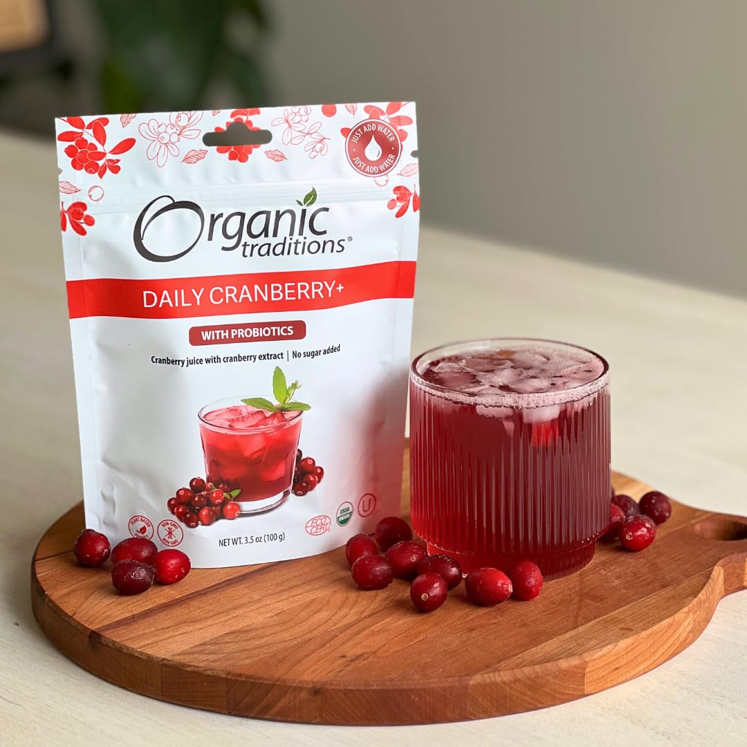 Organic Traditions Daily Cranberry + Cranberry Juice Powder from 100% Organic Cranberries, No Added Sugar, Cranberry Powder Supplement, 3.5oz (100g) Bag