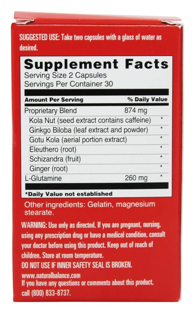 Natural Balance Brain Pep | Brain Function Supplement with Ginkgo Biloba, Kola Nut | Helps Support Improved Memory, Focus & Mental Clarity | 60 Capsules