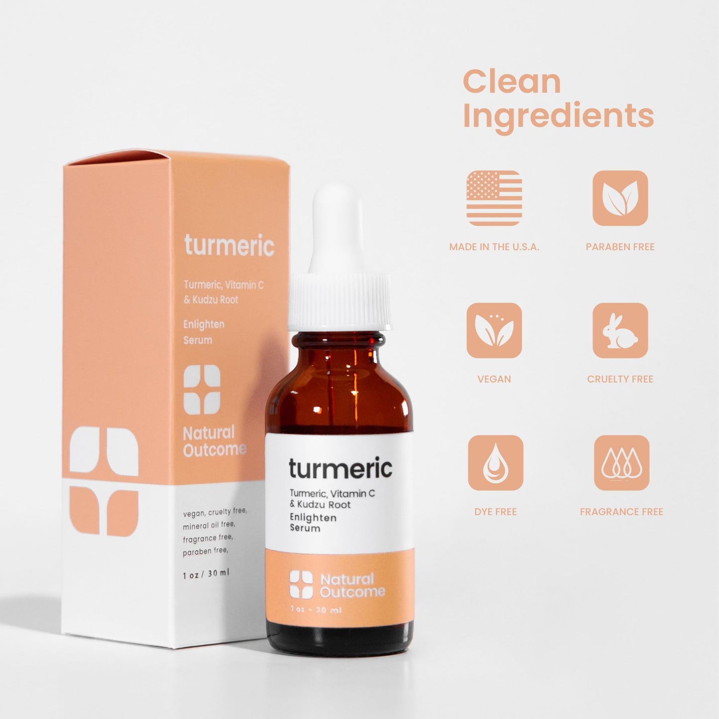 Natural Outcome Turmeric Face Serum l Dull Spot Corrector Facial Serum I Reduces Sunspots, Hyperpigmentation, and Age Spots I Advanced Anti-Aging Serum with Vitamin C and Kudzu Root I 1 oz