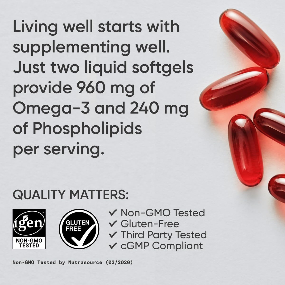 Sports Research Total Omega-3 Fish Oil from Wild Sockeye Salmon, Alaska Pollock, Antarctic Krill, Astaxanthin + Phospholipids & Wax Esters for Absorption | 960mg of EPA & DHA - Fresh Lemon Scent (120