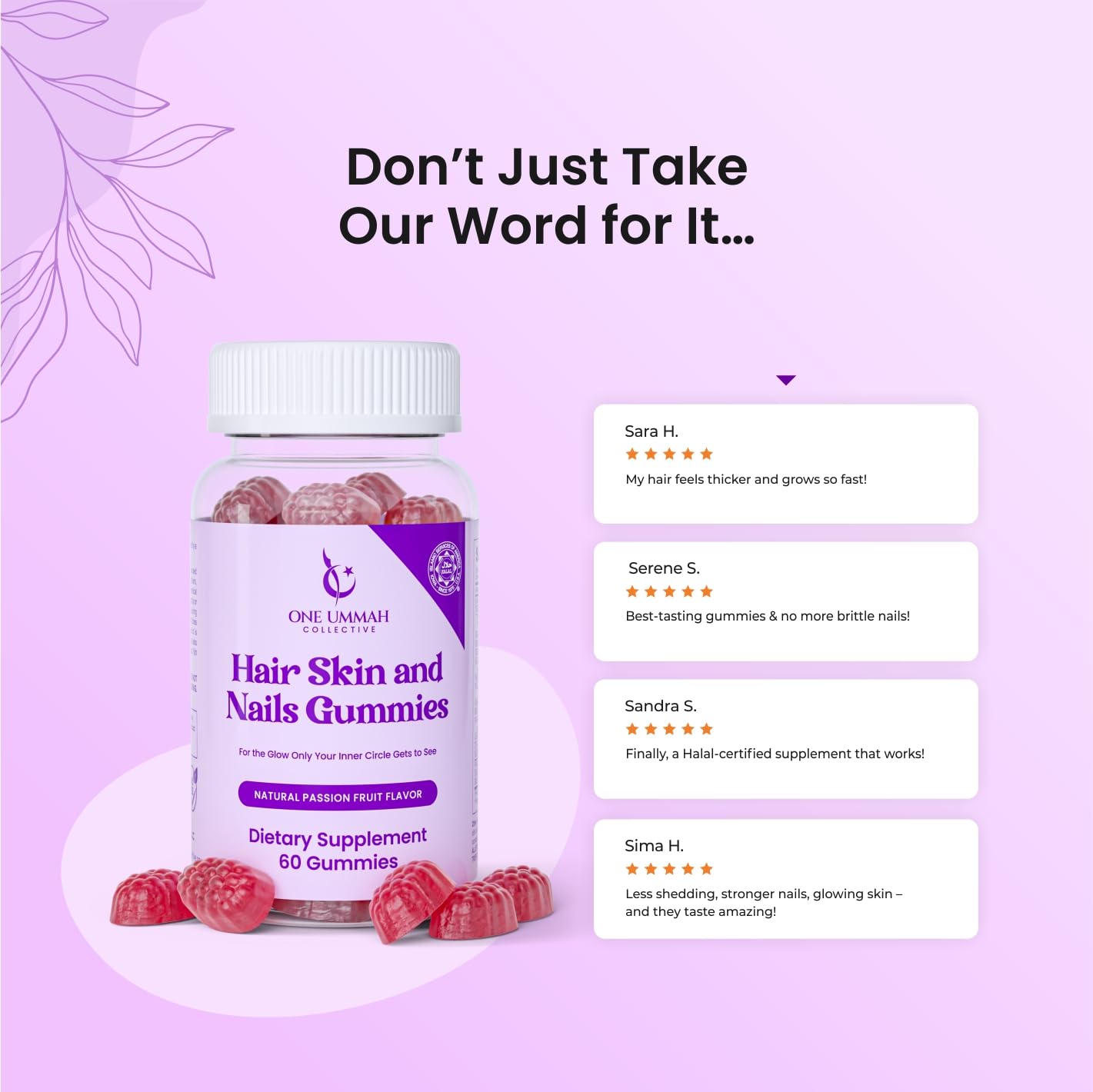 Halal Certified Hair, Skin, & Nails Gummies - Packed with Biotin, Collagen, Folate, & Essential Beauty Vitamins for Strong Hair, Glowing Skin & Healthy Nails - Easy Digestion & High Absorption - 60 ct