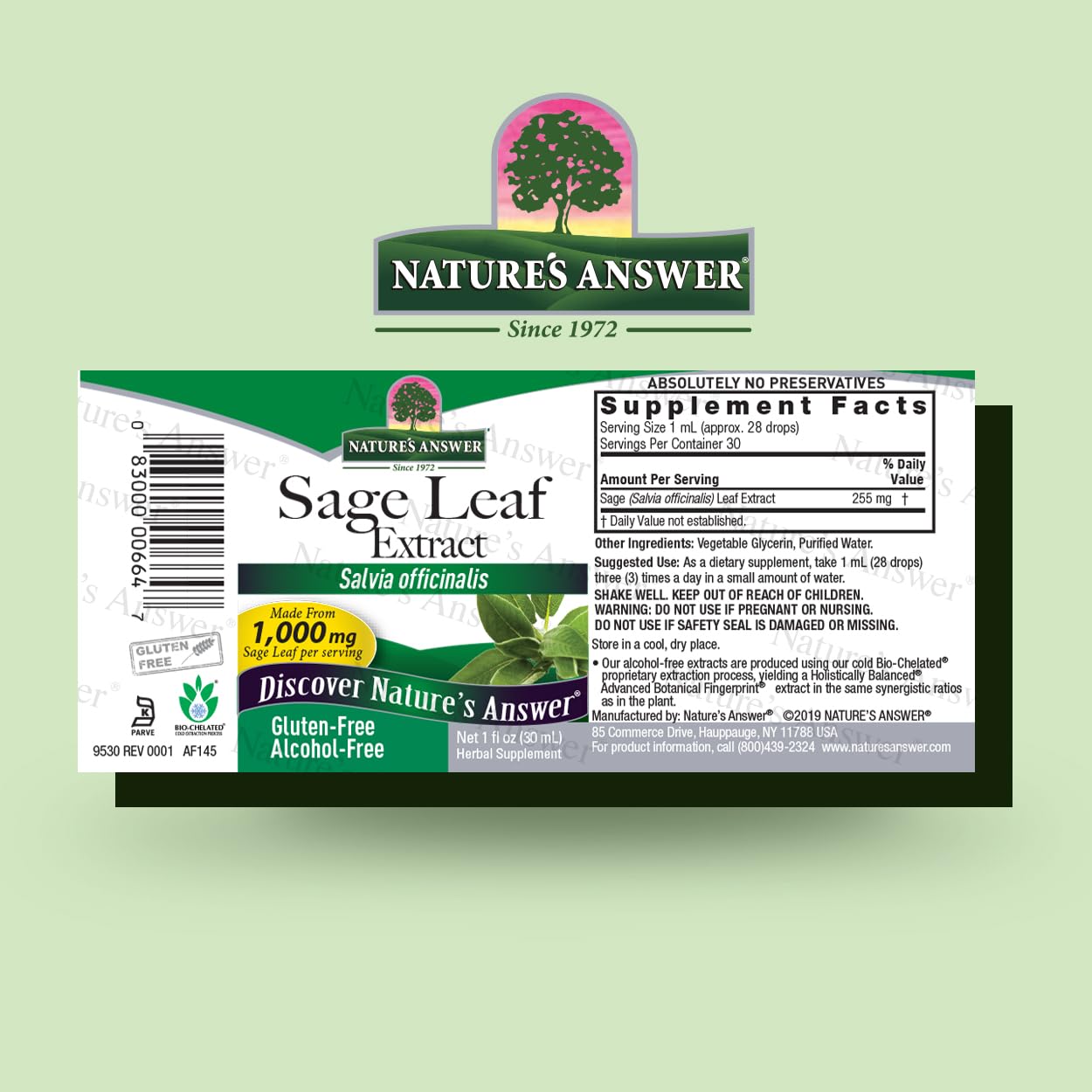 Nature's Answer Alcohol Free Sage Leaf Supplement 1 Fluid Ounce Gluten Free | Digestive Support | Promotes Mental Function | Benefits Gut Health