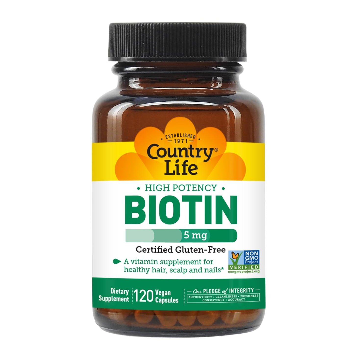 Pre-Order | Arrives in 5–10 Days – Country Life Country Life Biotin 5 mg Vegicaps, 120 Count