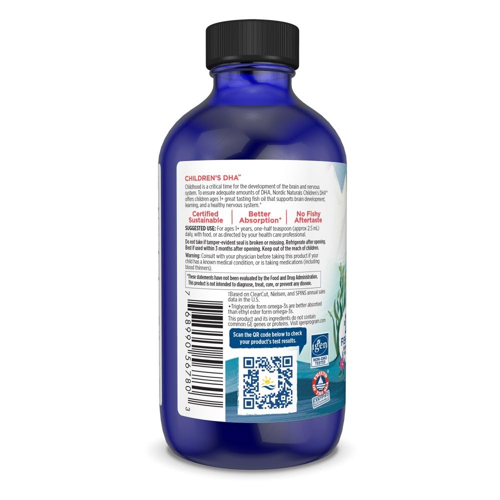 Pre-Order | Arrives in 5–10 Days – Nordic Naturals Children’s DHA, Strawberry - 4 oz for Kids- 530 mg Omega-3 with EPA & DHA - Brain Development & Function - Non-GMO - 48 Servings
