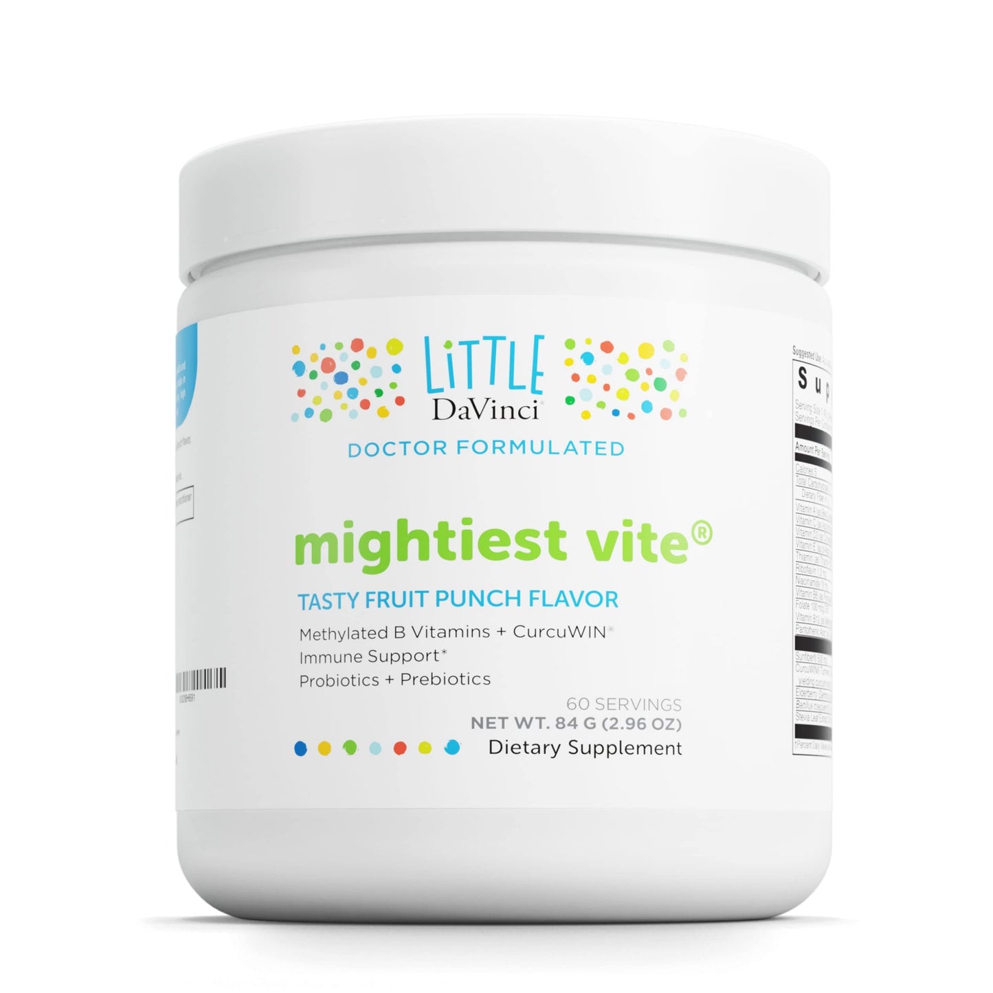 DAVINCI Little Mightiest Vite - with Probiotics and Prebiotics - Helps Immune System, Digestive Health, Gut Health and Healthy Brain* - with Vitamins and More - Fruit Punch Flavor - 84 g, 60 Servings