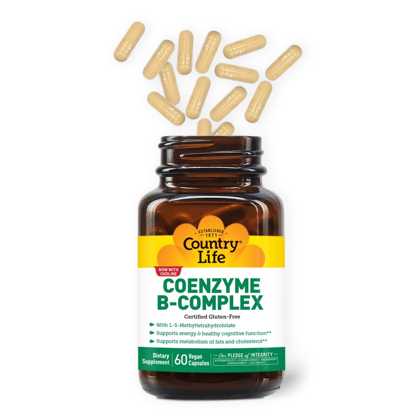 Pre-Order | Arrives in 5–10 Days – Country Life Coenzyme B-Complex, 60 Capsules – Supports Energy & Metabolism, Mood & Cognitive Function – Vegan, Gluten-Free, Bioavailable B Vitamins with Choline