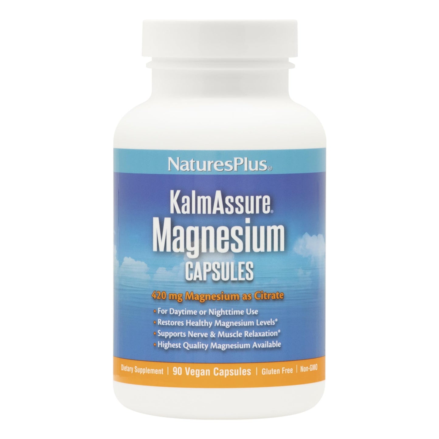 NaturesPlus KalmAssure Magnesium 420 mg - 90 Vegan Capsules, Pack of 2 - Supports Nerve & Muscle Relaxation - Non-GMO, Gluten Free - 60 Total Servings