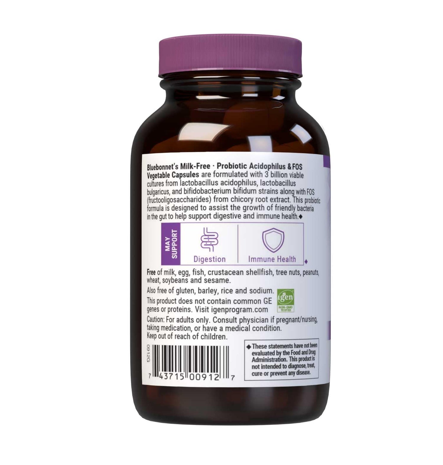 BlueBonnet Probiotic Acidophilus Plus FOS Vegetarian Capsules, 100 Count Refrigeration Required between 36° F and 46° F.