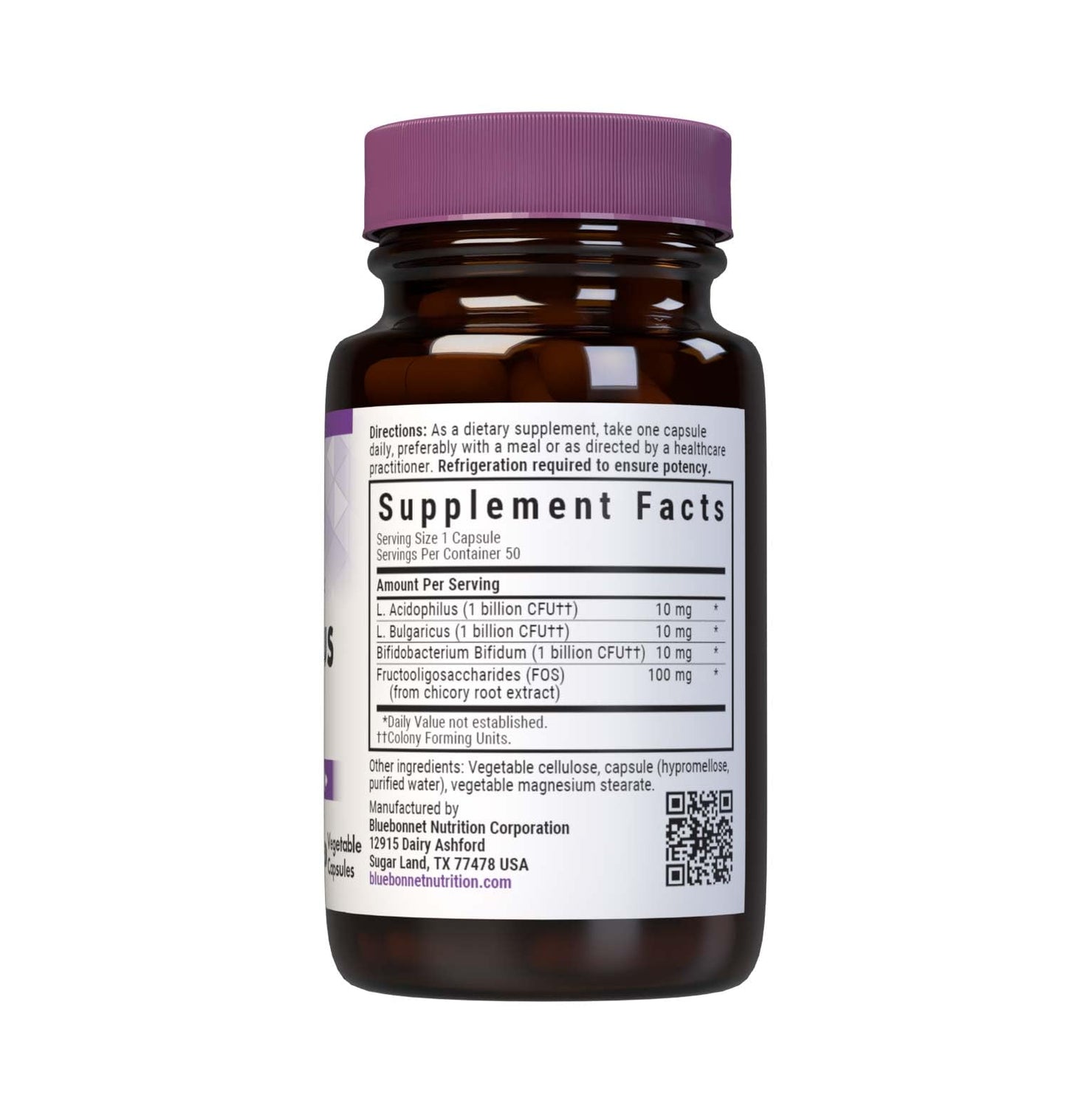 Bluebonnet Nutrition Milk-Free Probiotic Acidophilus & FOS, Digestive Health*, Immune Health*, Gluten-Free, Soy-Free, Dairy-Free, 50 Vegetable Capsules, 50 Servings