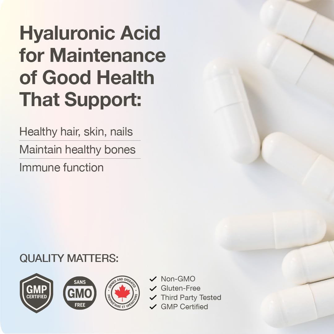 Just Collagen Hyaluronic Acid Supplement with Vitamin C - Biotin - 60 Vegan Capsules for Collagen Formation, Immune System, Skin & Joint Health - Non-GMO