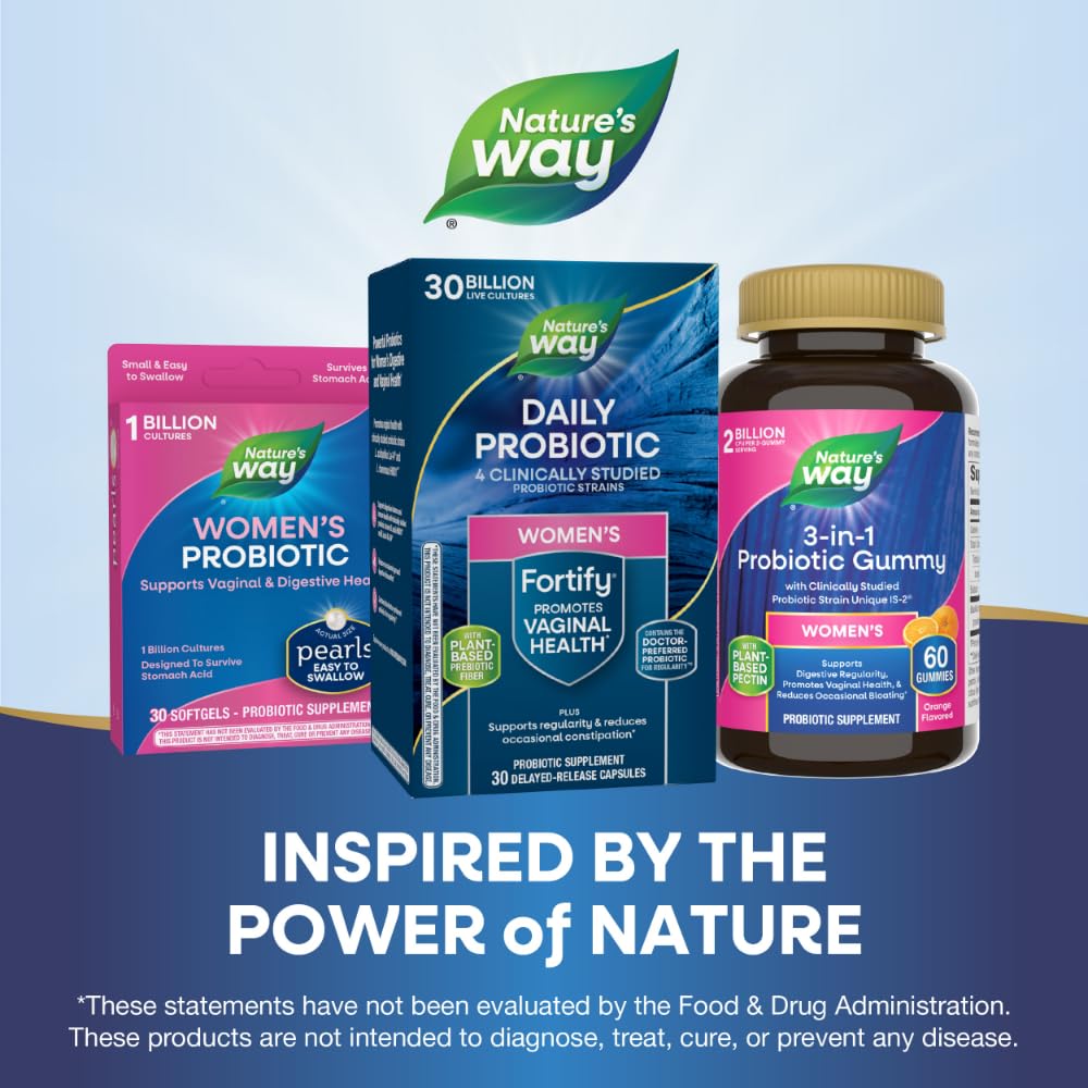 Nature's Way Fortify Daily Probiotic for Women, 30 Billion Live Cultures, 10 Strains, Prebiotics, Supports Digestive & Immune Health*, No Refrigeration Required, 30 Capsules (Packaging May Vary)