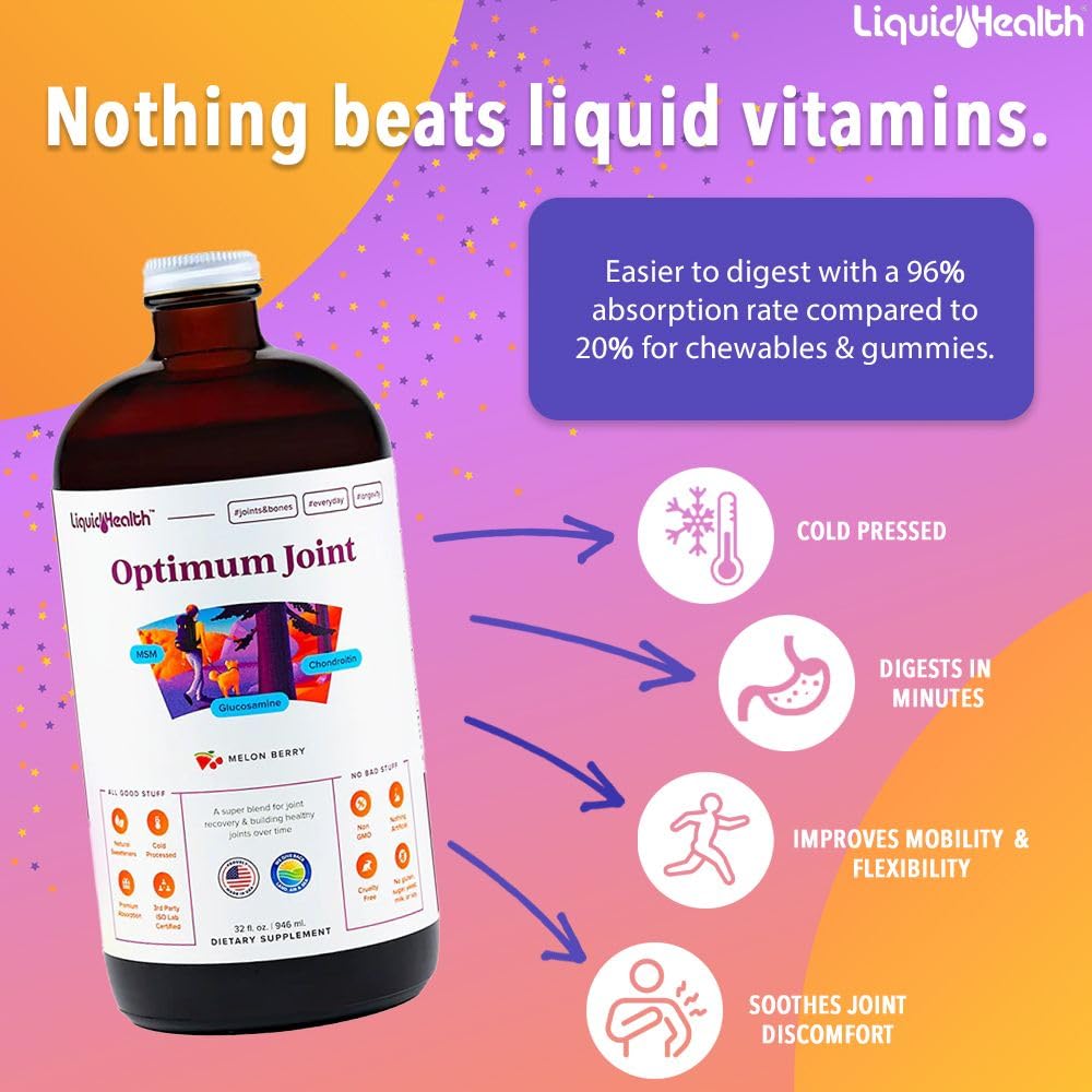 LIQUIDHEALTH Optimum Joint Glucosamine Chondroitin Supplement & Daily Multi Mineral Multivitamin Bundle for Men & Women - Sea Trace Minerals, Bone & Joint Health, Immune Support - Made in USA, Non-GMO