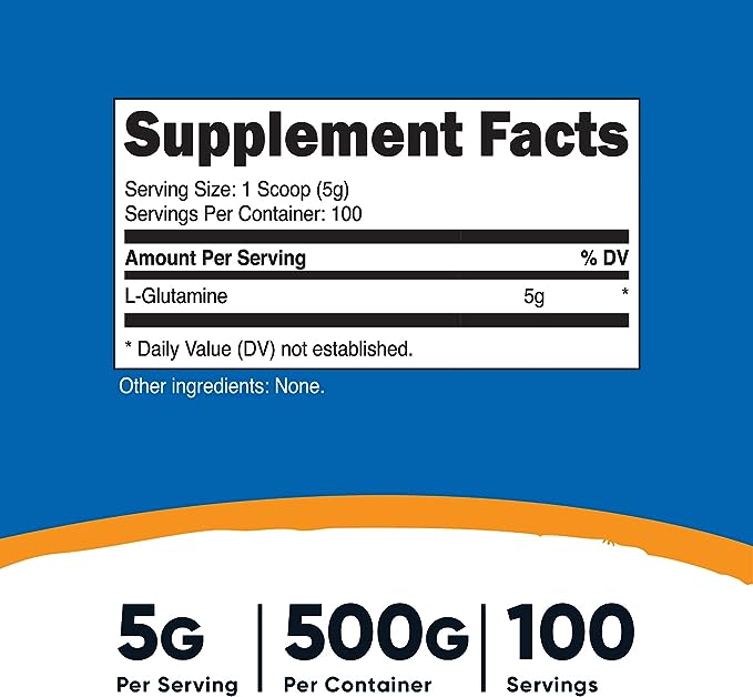 Nutricost L-Glutamine Powder (500 Grams) Unflavored - Gluten Free & Non-GMO, 100 Servings