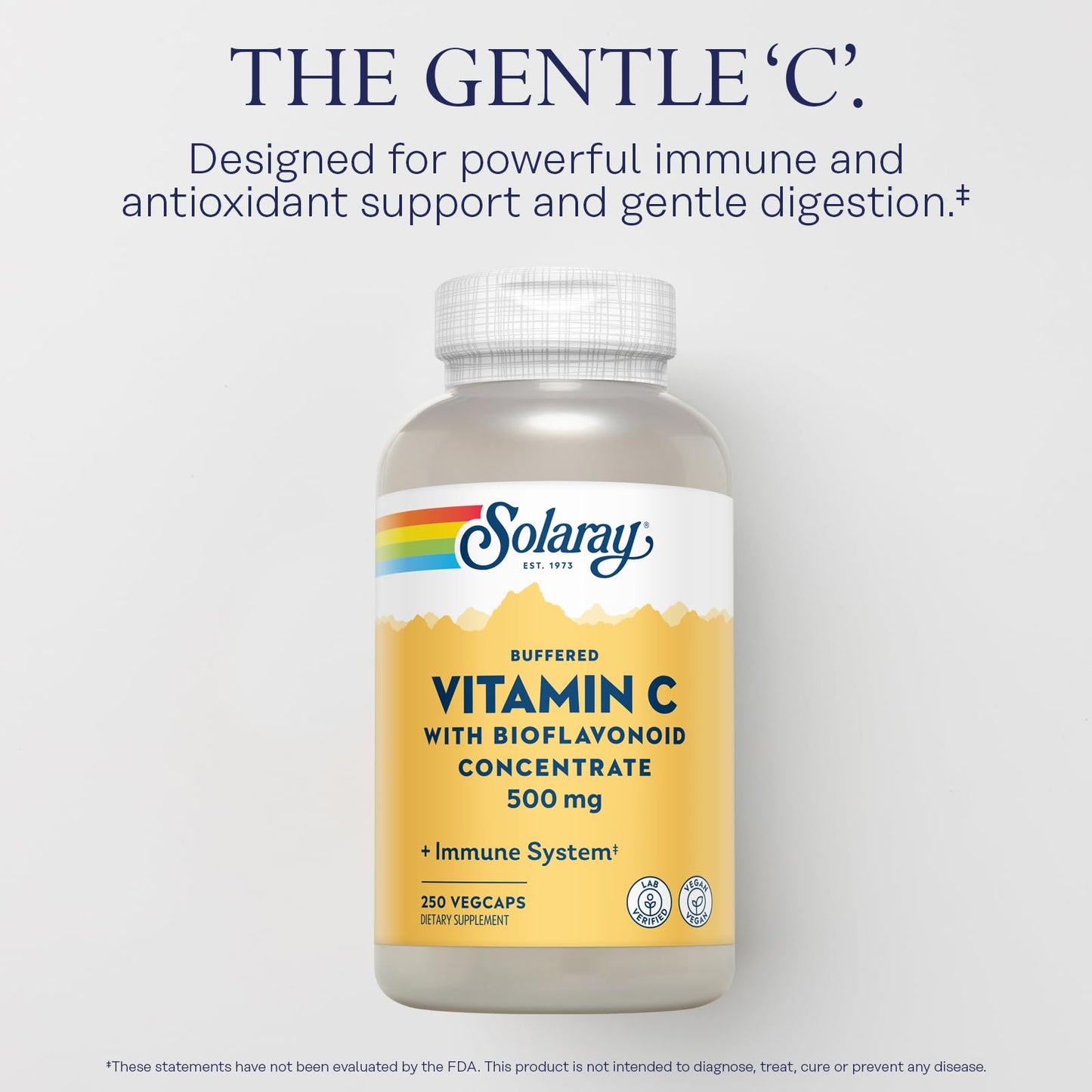 Pre-Order | Arrives in 5–10 Days – SOLARAY Buffered Vitamin C 500mg - with Bioflavonoids, Rose HIPS and Acerola Cherry - Immune Support Supplement - Easy to Digest, Vegan, Lab Verified, 60-Day Guarantee - 250 Servings, 250 VegCaps
