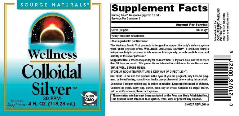 Source Naturals Wellness Colloidal Silver 30 ppm, Supports Physical Well Being* - 4 Fluid oz