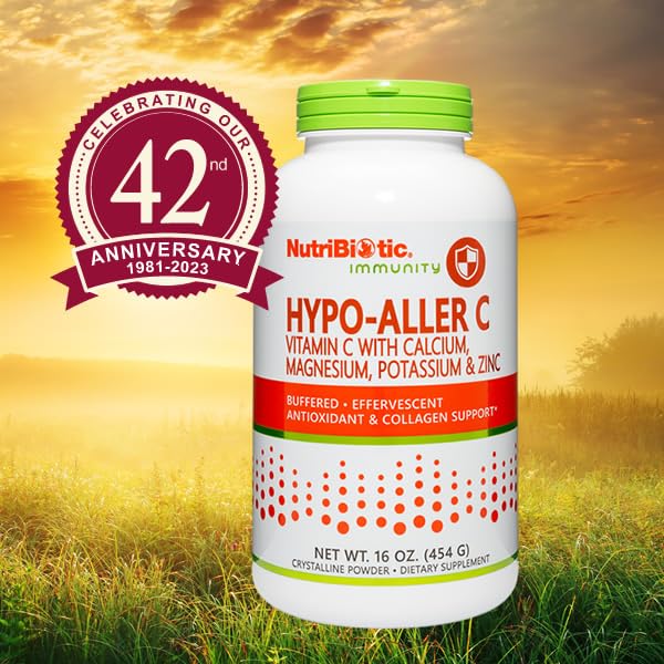 NutriBiotic - Hypo-Aller C Powder Vitamin C & Minerals, 16 Oz | 1300 Mg Vitamin C for Antioxidant & Collagen Support | Buffered with Calcium, Magnesium, Zinc & Potassium | Gluten & GMO Free