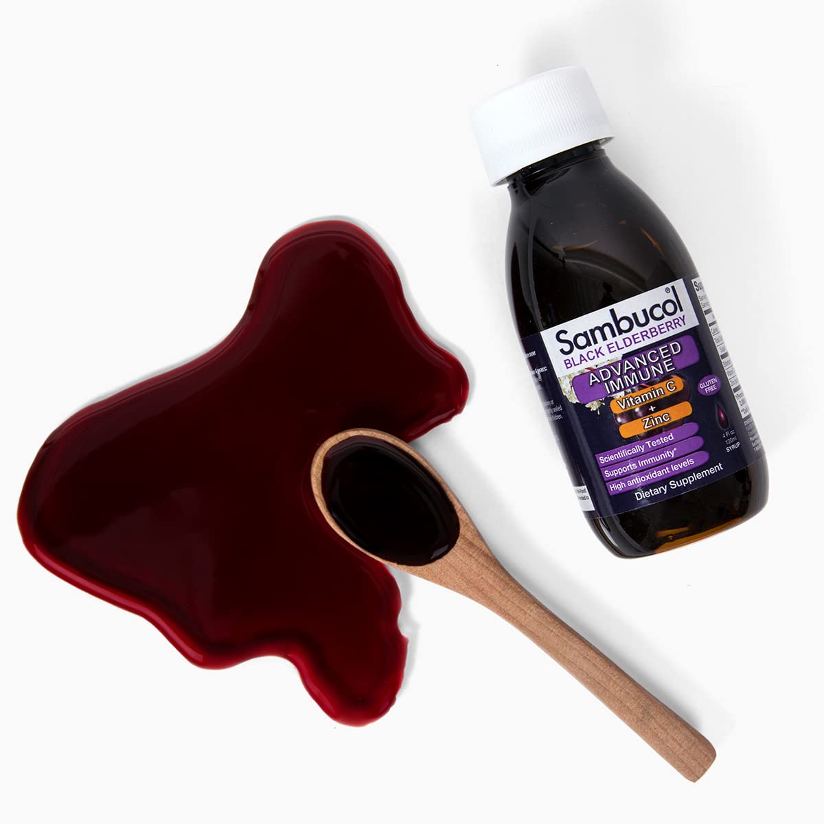 Sambucol Advanced Black Elderberry Syrup - Elderberry with Zinc and Vitamin C for Adults, Sambucus Elderberry Syrup, Elderberry Liquid - 4 Fl Oz