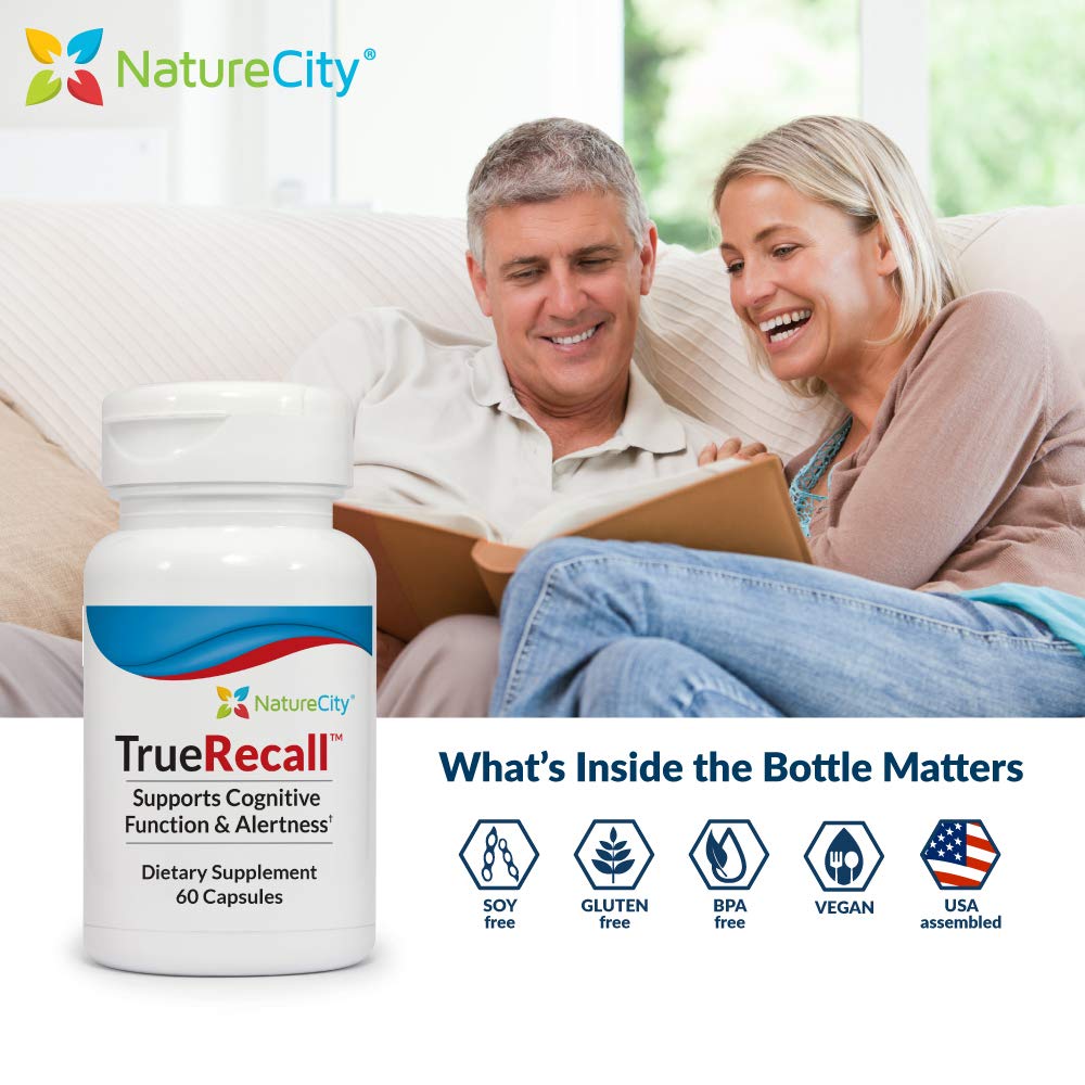 NatureCity True-Recall Memory Support & Brain Booster Supplement (60 Capsules) Brain Supplements for Memory and Focus - Non-GMO, Gluten Free, Vegan Friendly and BPA Free