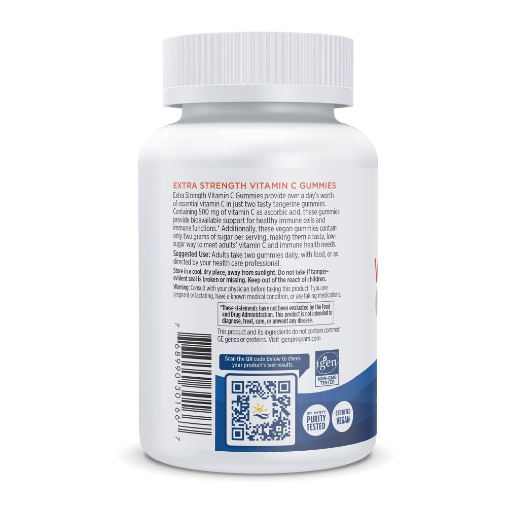 Pre-Order | Arrives in 5–10 Days – Nordic Naturals Vitamin C Extra Strength Gummies - Tangerine Flavor - 60 Gummies - 500 mg Vegan Vitamin C Supplement - Low-Sugar Immune - Support - 30 Servings