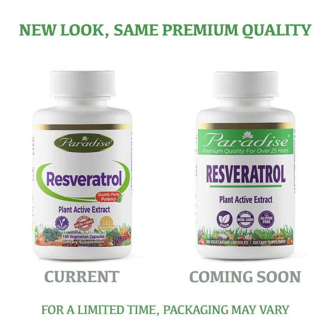 Paradise Herbs Resveratrol, Antioxidant, Super Potent, Ultra Pure, Vegan, Non GMO, Gluten Free, 180 Vegetarian Capsules