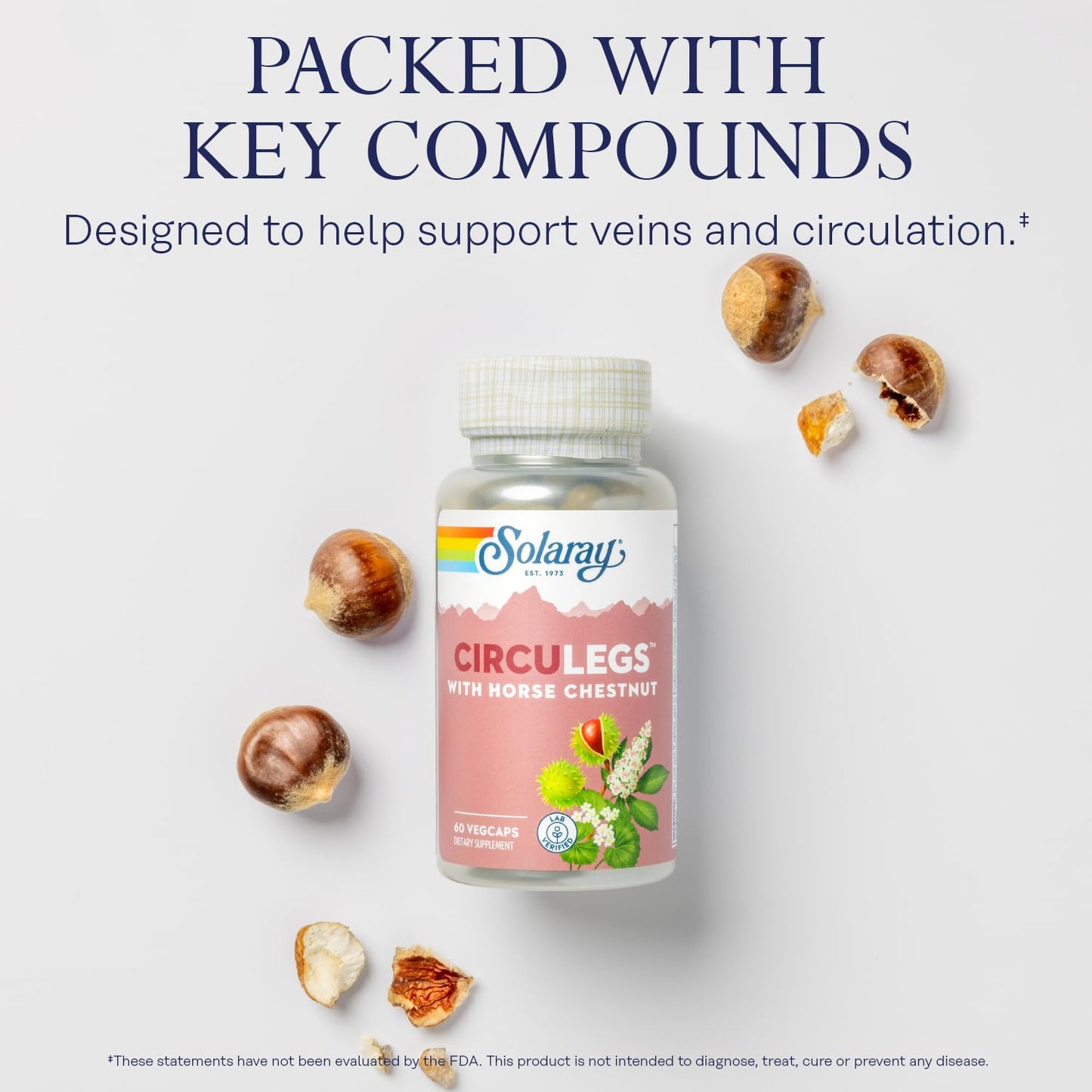 Pre-Order | Arrives in 5–10 Days – SOLARAY CircuLegs with Horse Chestnut Extract, Gotu Kola, Butcher's Broom, and More, Circulation and Vein Support for Healthy Legs, 60-Day Guarantee, Lab Verified (30 Serv, 60 VegCaps)