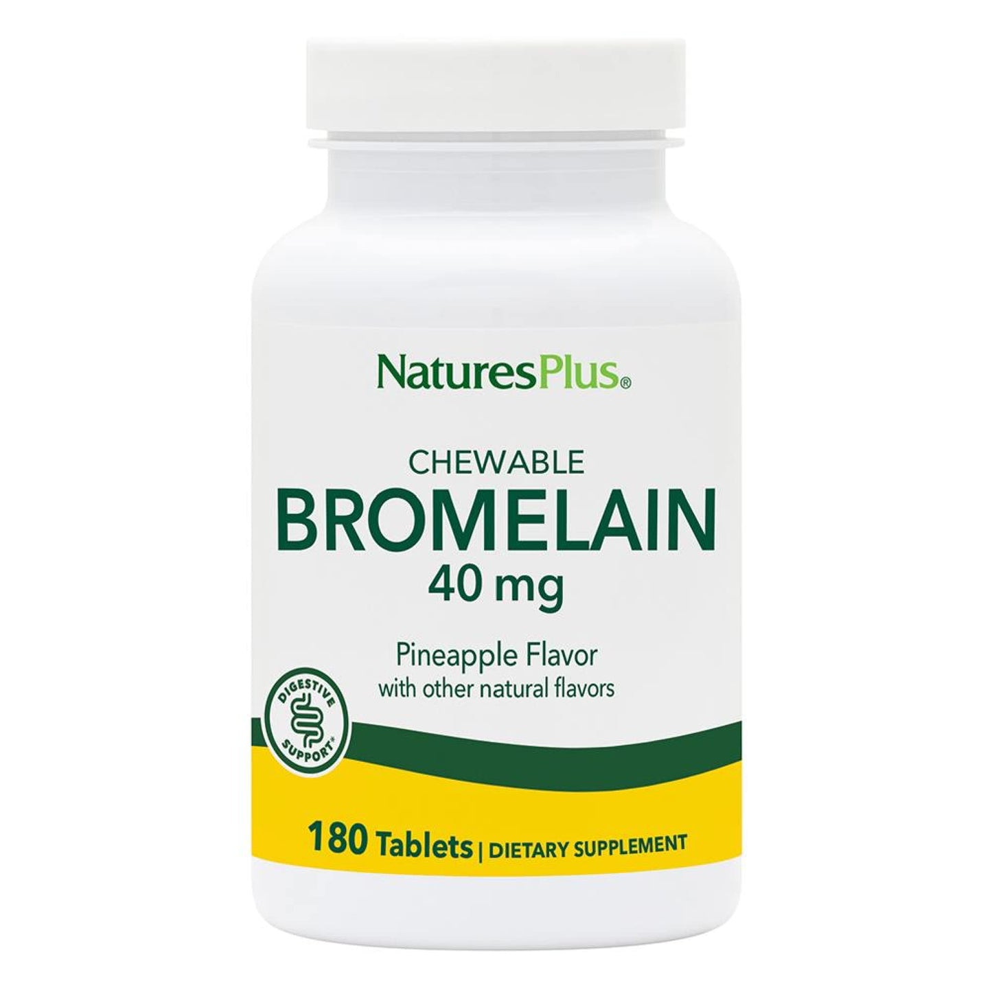 Natures Plus Chewable Bromelain - 40 mg - Natural Proteolytic Enzyme Supplement - 180 Chewable Tablets (180 Servings)