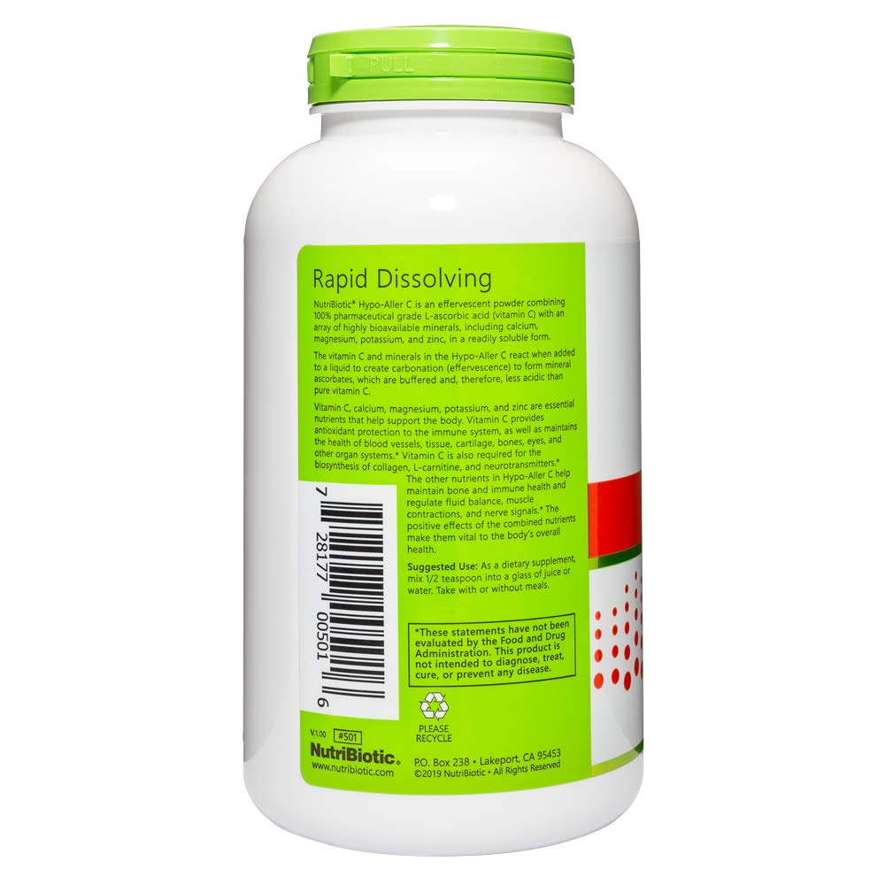NutriBiotic - Hypo-Aller C Powder Vitamin C & Minerals, 16 Oz | 1300 Mg Vitamin C for Antioxidant & Collagen Support | Buffered with Calcium, Magnesium, Zinc & Potassium | Gluten & GMO Free