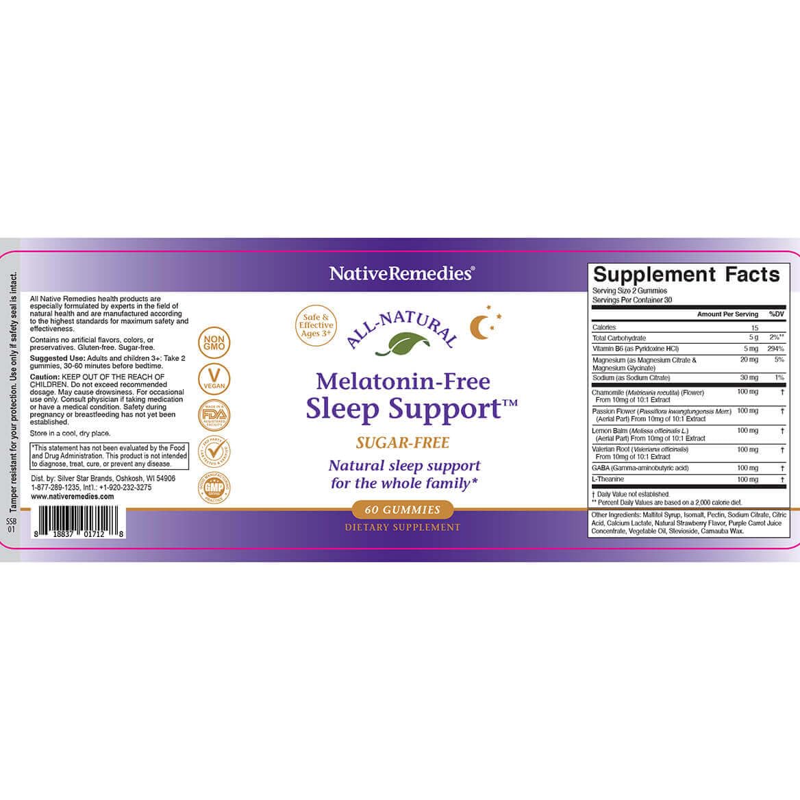 Native Remedies Melatonin-Free Sleep Gummies – Sugar-Free Herbal Formula with GABA, Magnesium, L-Theanine & Valerian – Sleep Aid Natural Support for Adults - 60 Calm Gummy Vitamins