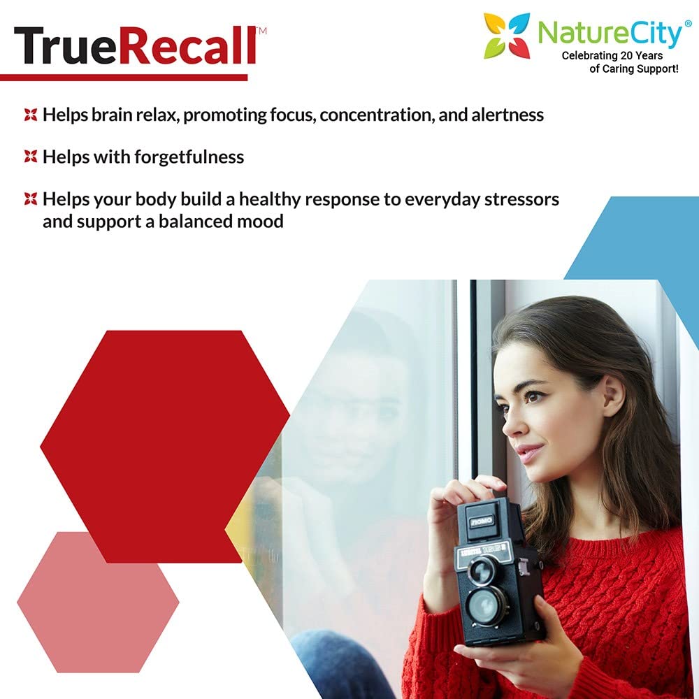 NatureCity True-Recall Memory Support & Brain Booster Supplement (60 Capsules) Brain Supplements for Memory and Focus - Non-GMO, Gluten Free, Vegan Friendly and BPA Free