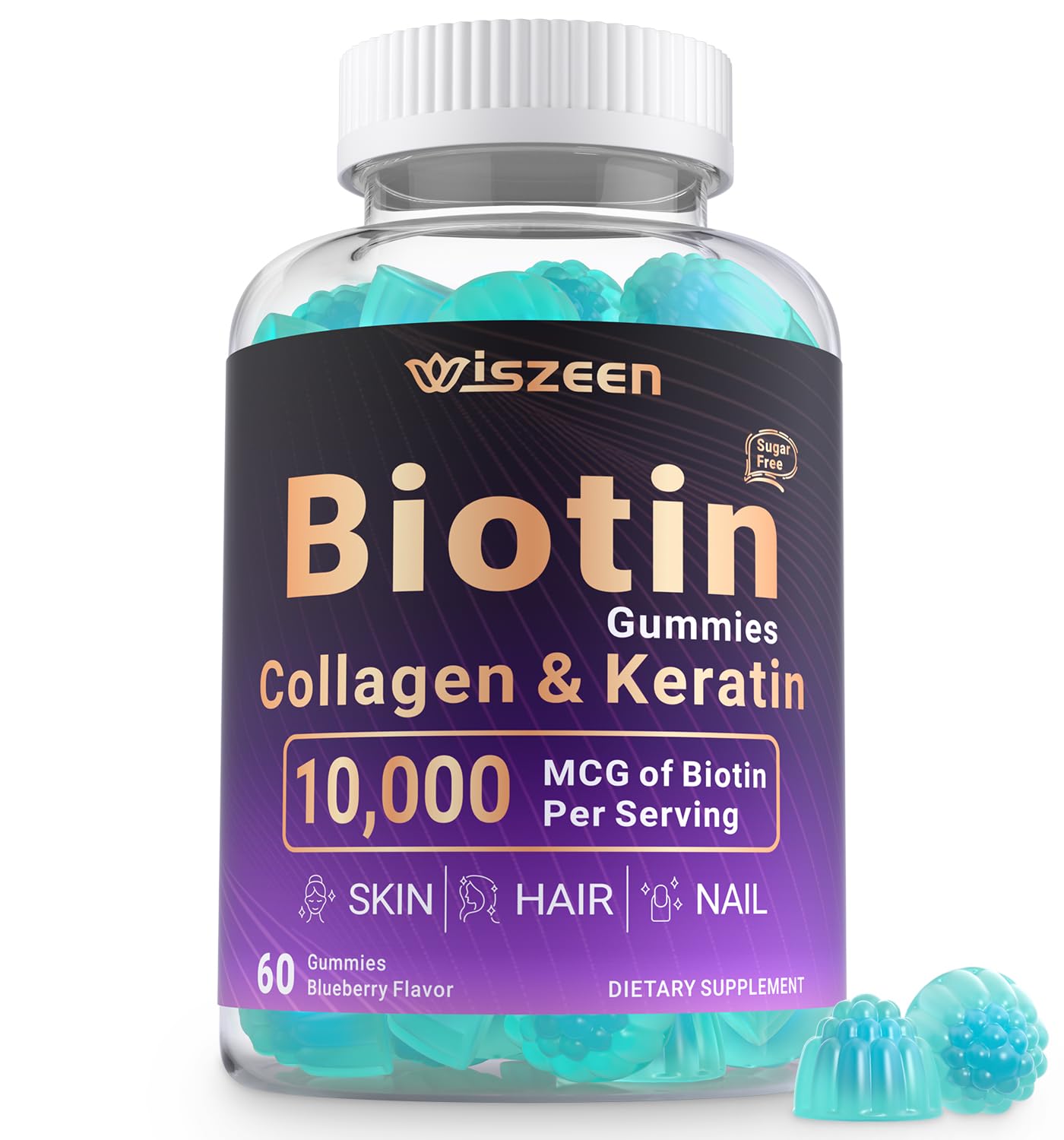 Sugar Free Biotin Gummies, Biotin Collagen Gummy with Keratin for Hair Skin Nails, Biotin Supplement for Women & Men