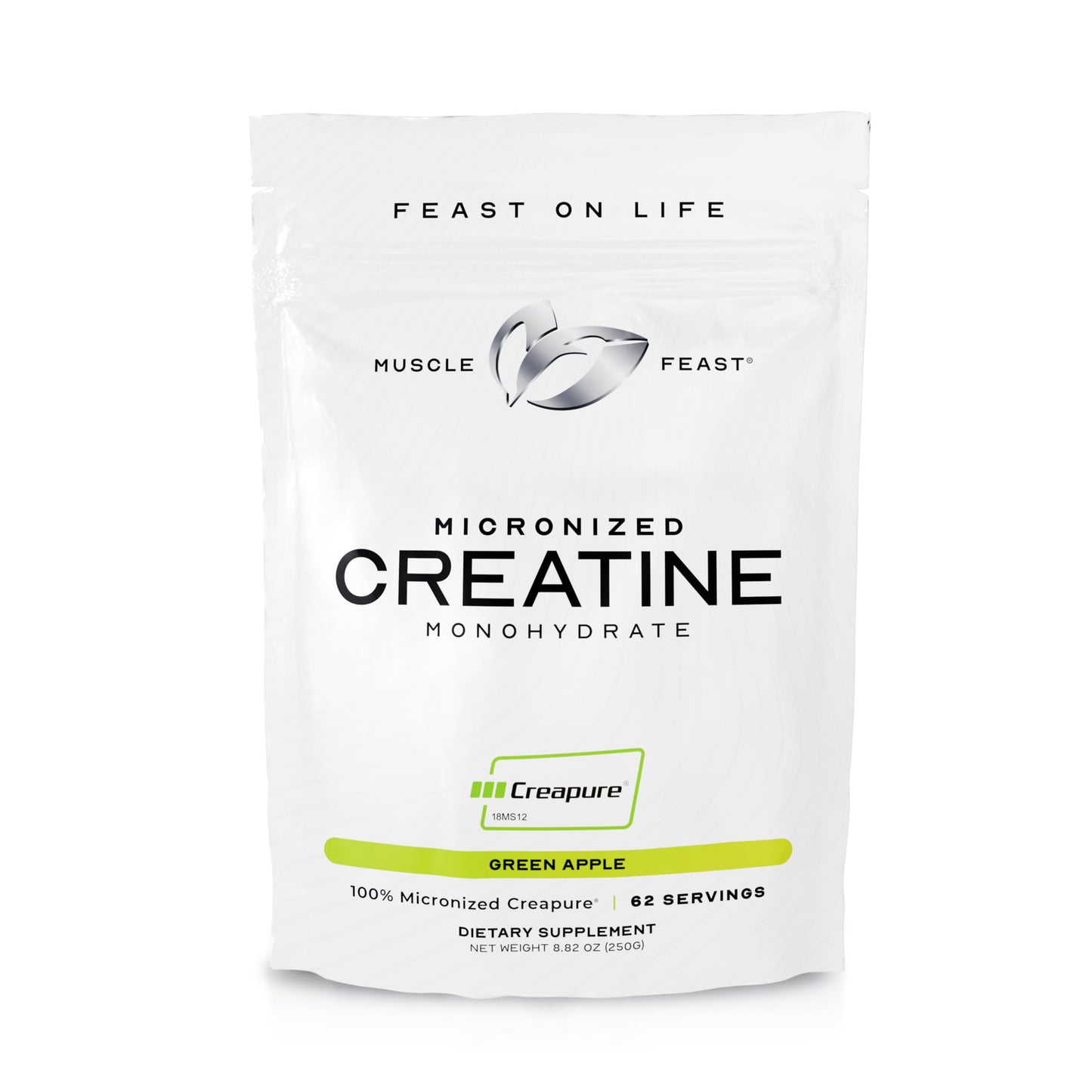 Muscle Feast Creapure - Micronized Creatine Monohydrate Powder | Premium Pre-Workout or Post-Workout | Flavored Creatine for Women & Men | Easy to Mix, Gluten-Free, Safe and Pure (Green Apple, 250g)
