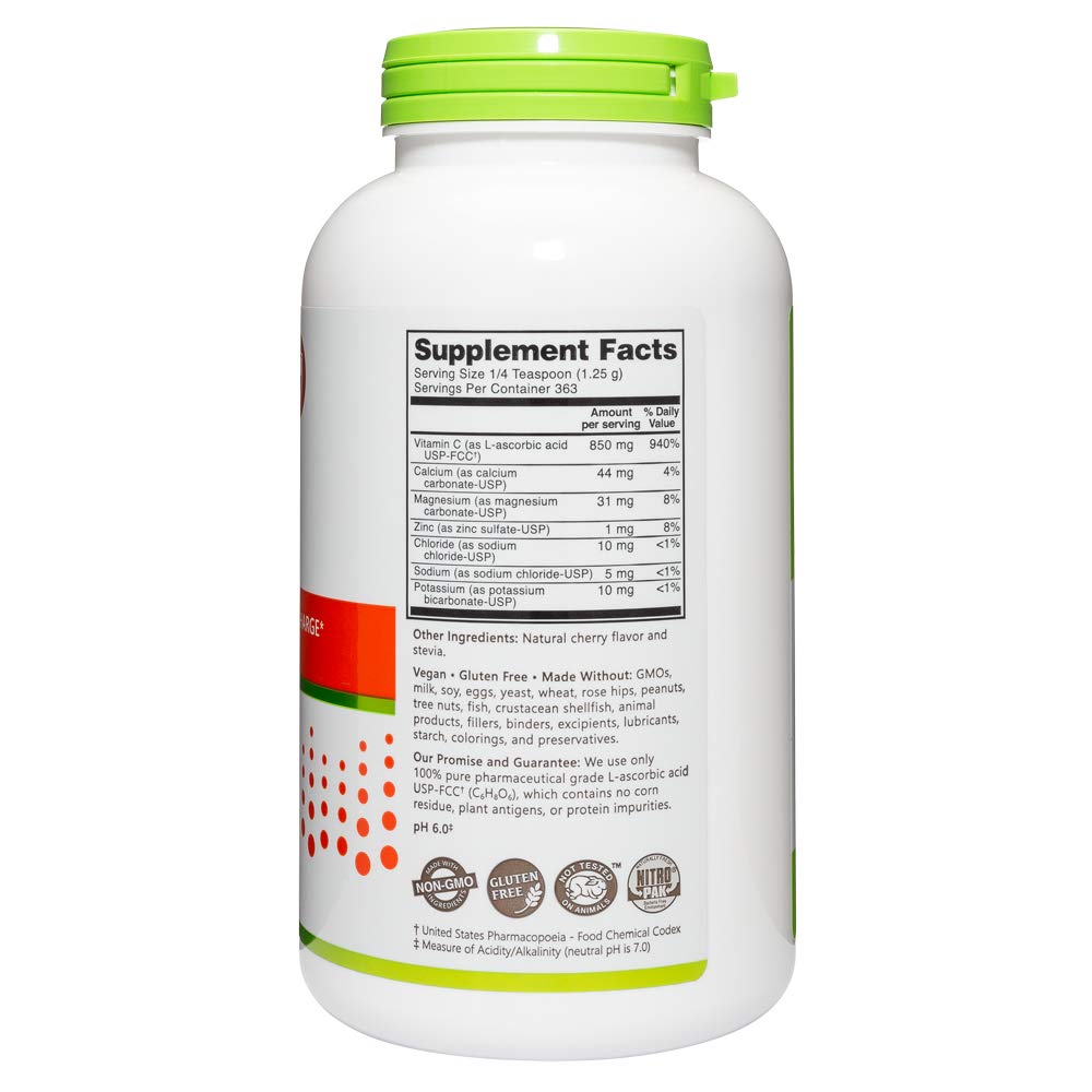 NutriBiotic - Cherry Electro-C Vitamin C & Electrolyte Powder, 16 Oz | 850 Mg Vitamin C Per Serving | Effervescent Electrolyte Recharge | Buffered & Highly Soluble | Non-GMO & Gluten Free